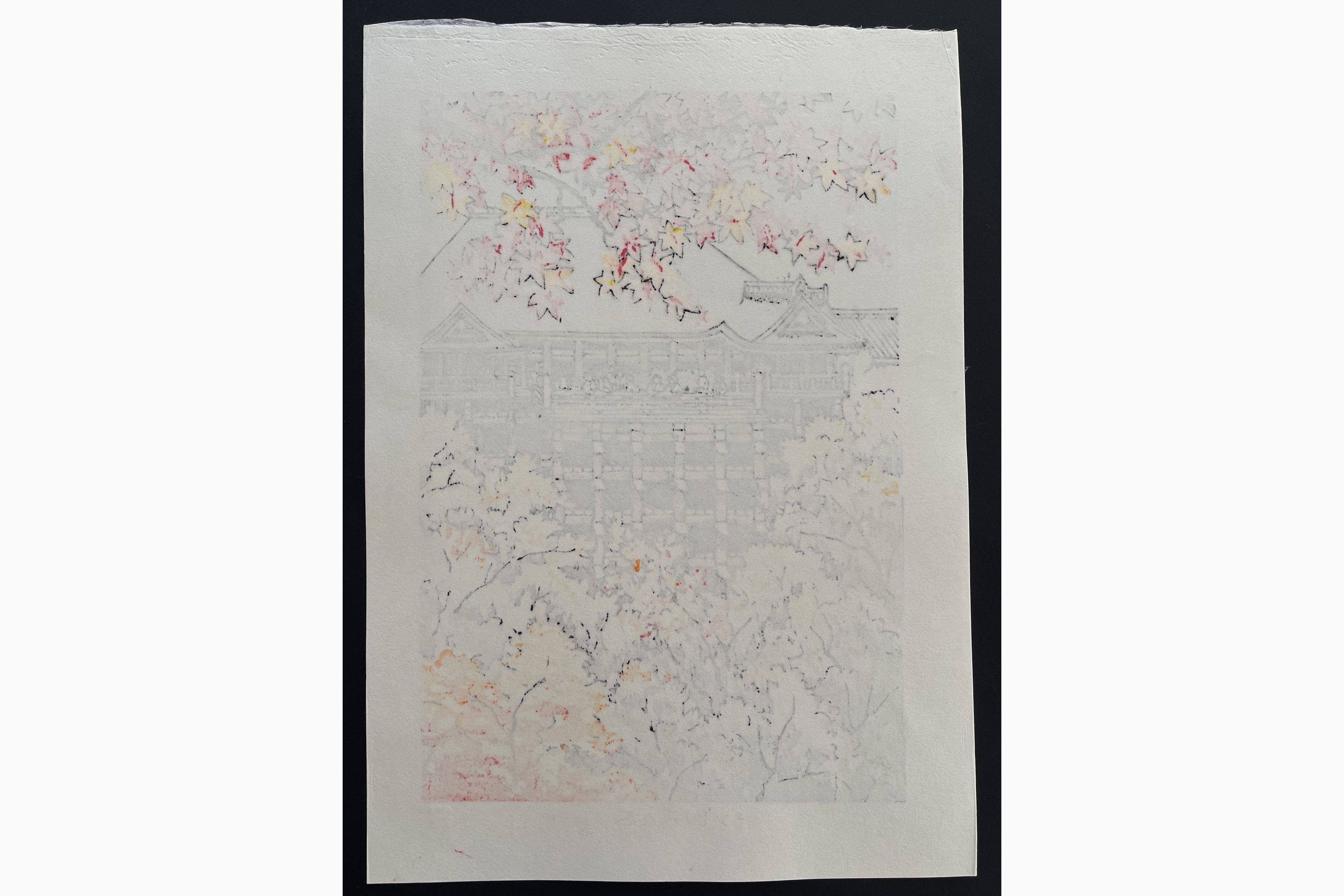 Japanese print - Fu Takenaka - Kiyomizudera maple temple in autumn