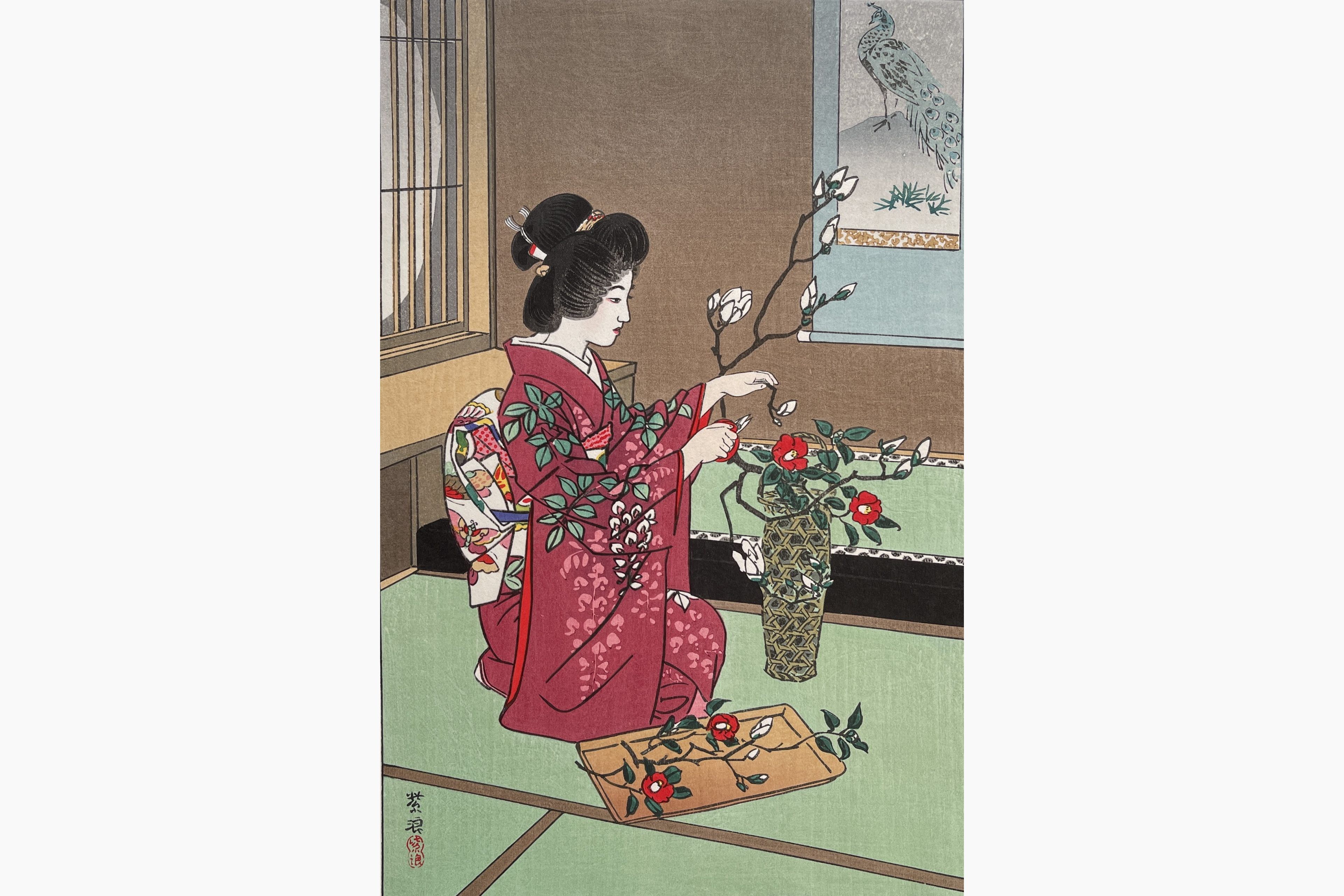 Original woodblock print - Kasamatsu Shiro - Flower Arrangement