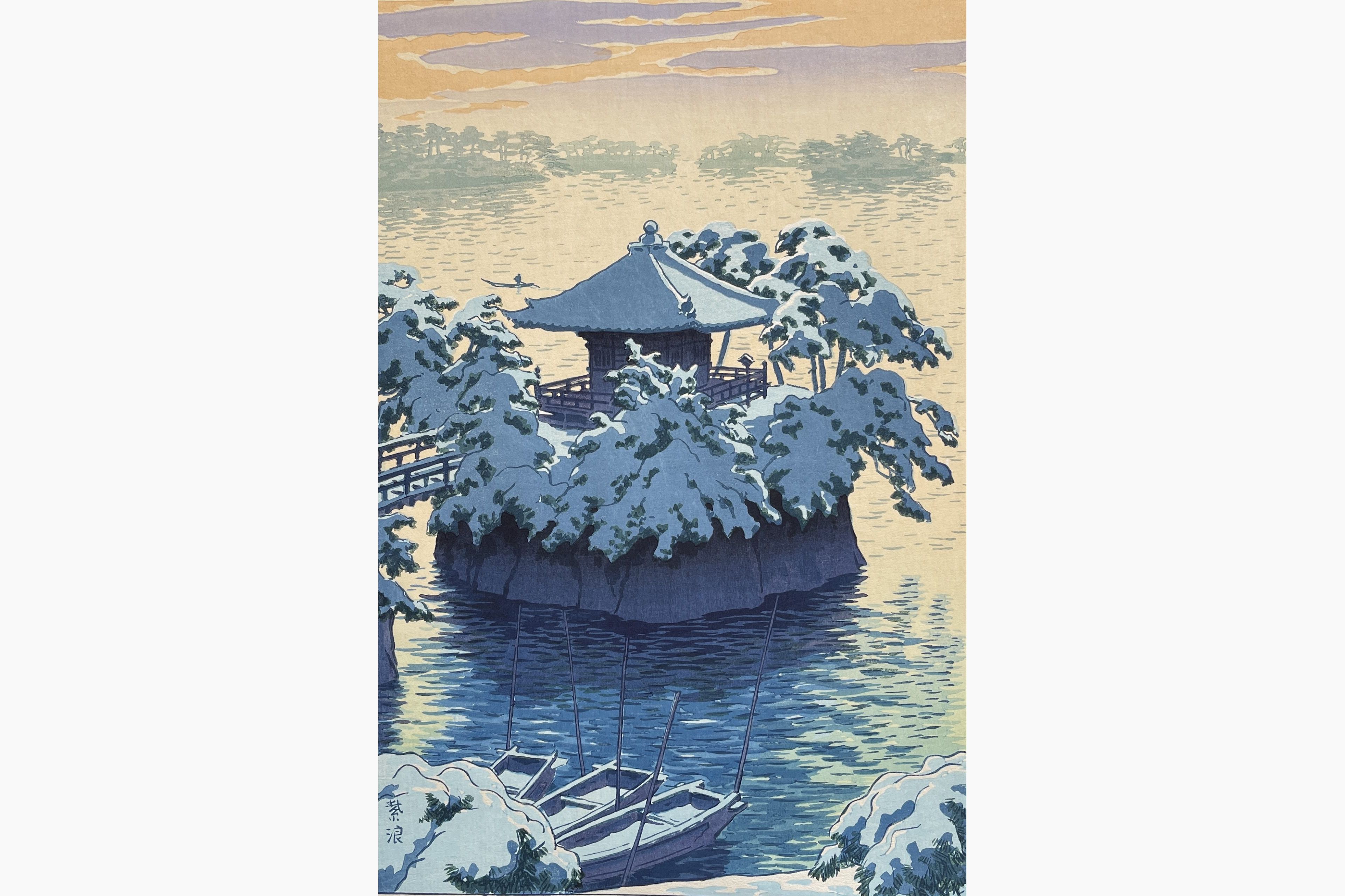 Original woodblock print - Kasamatsu Shiro - Snow at Matsushima