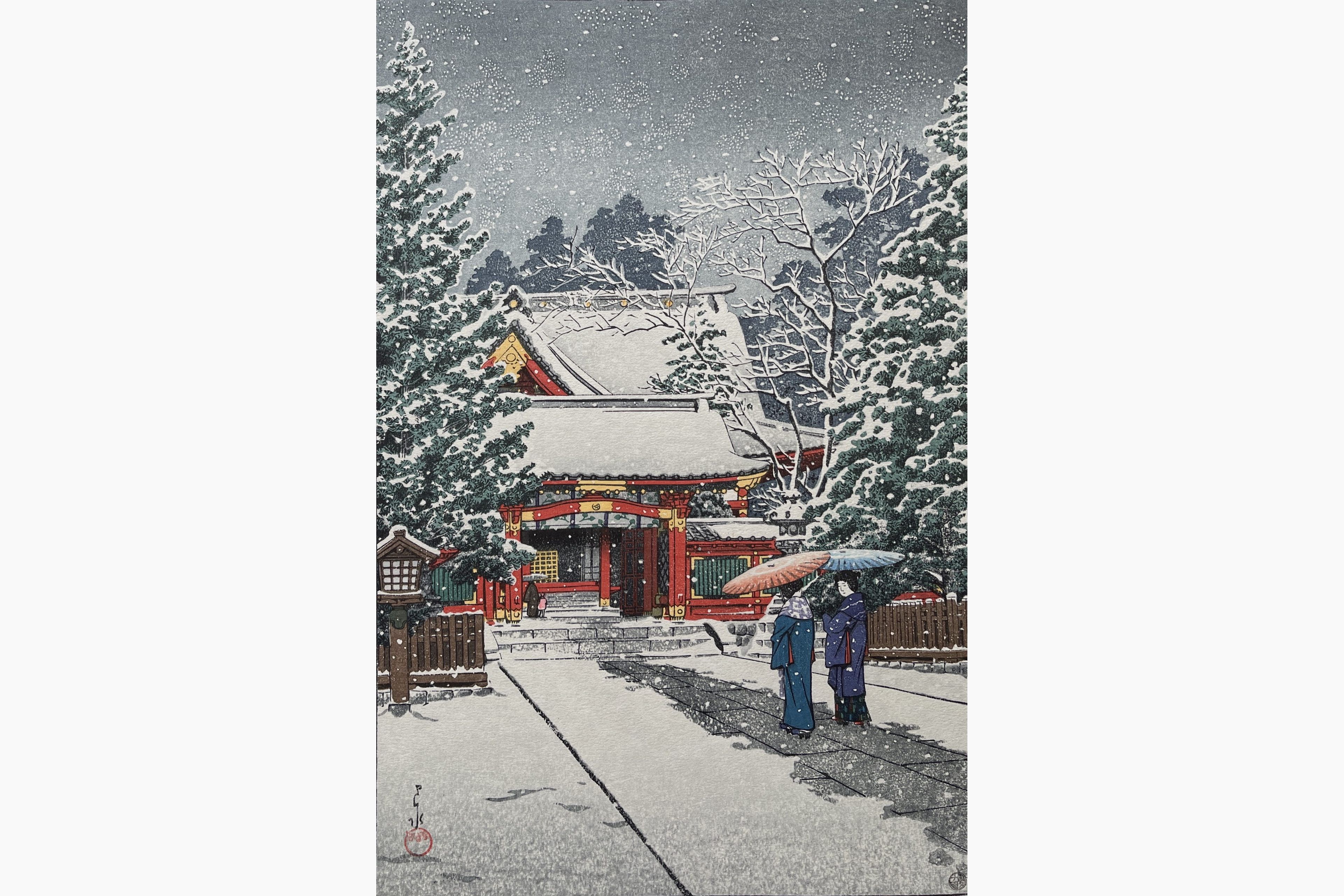 Original woodblock print - Kawase Hasui - Snow at Hie Shrine