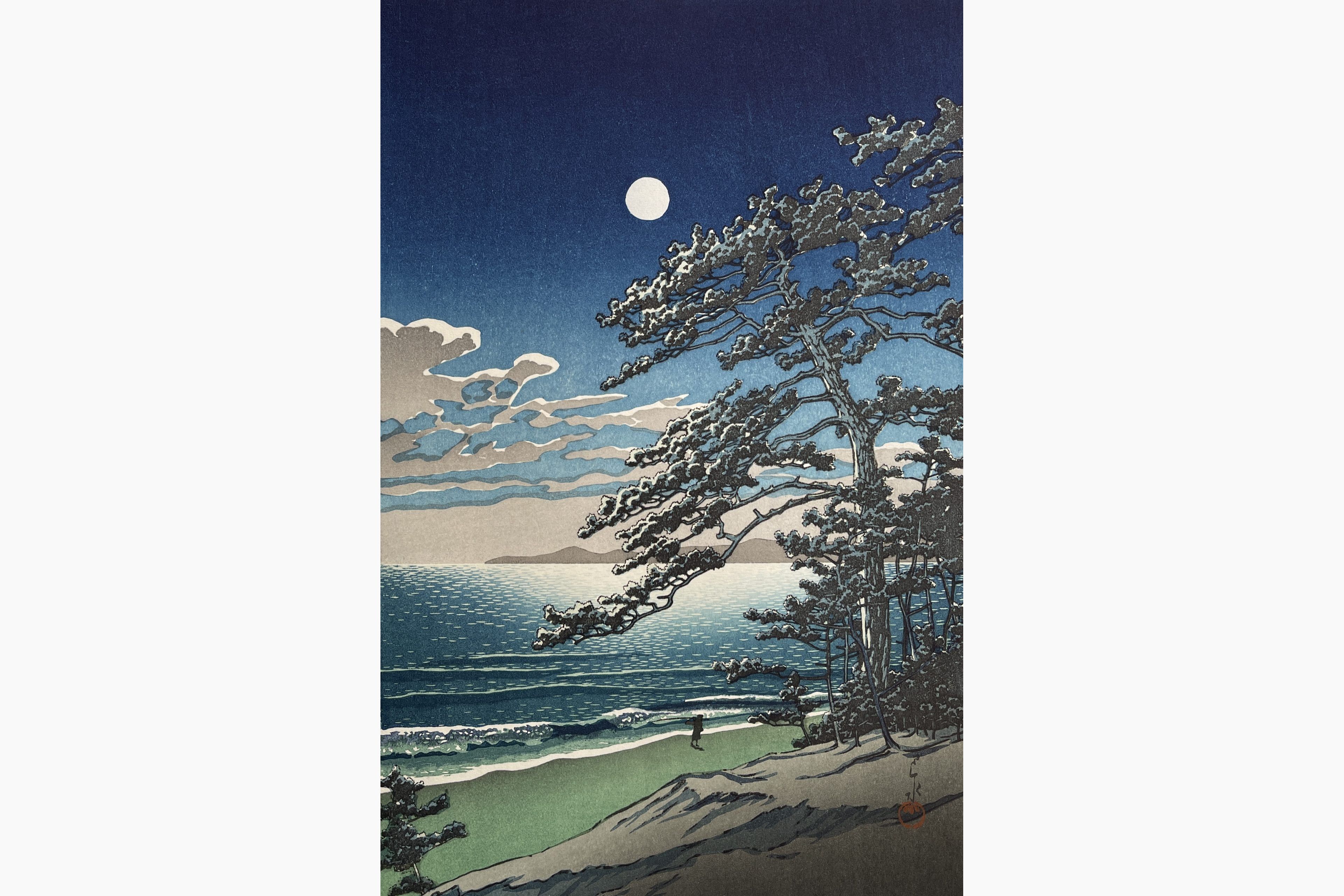Original woodblock print - Kawase Hasui - Spring Moon, Ninomiya Beach