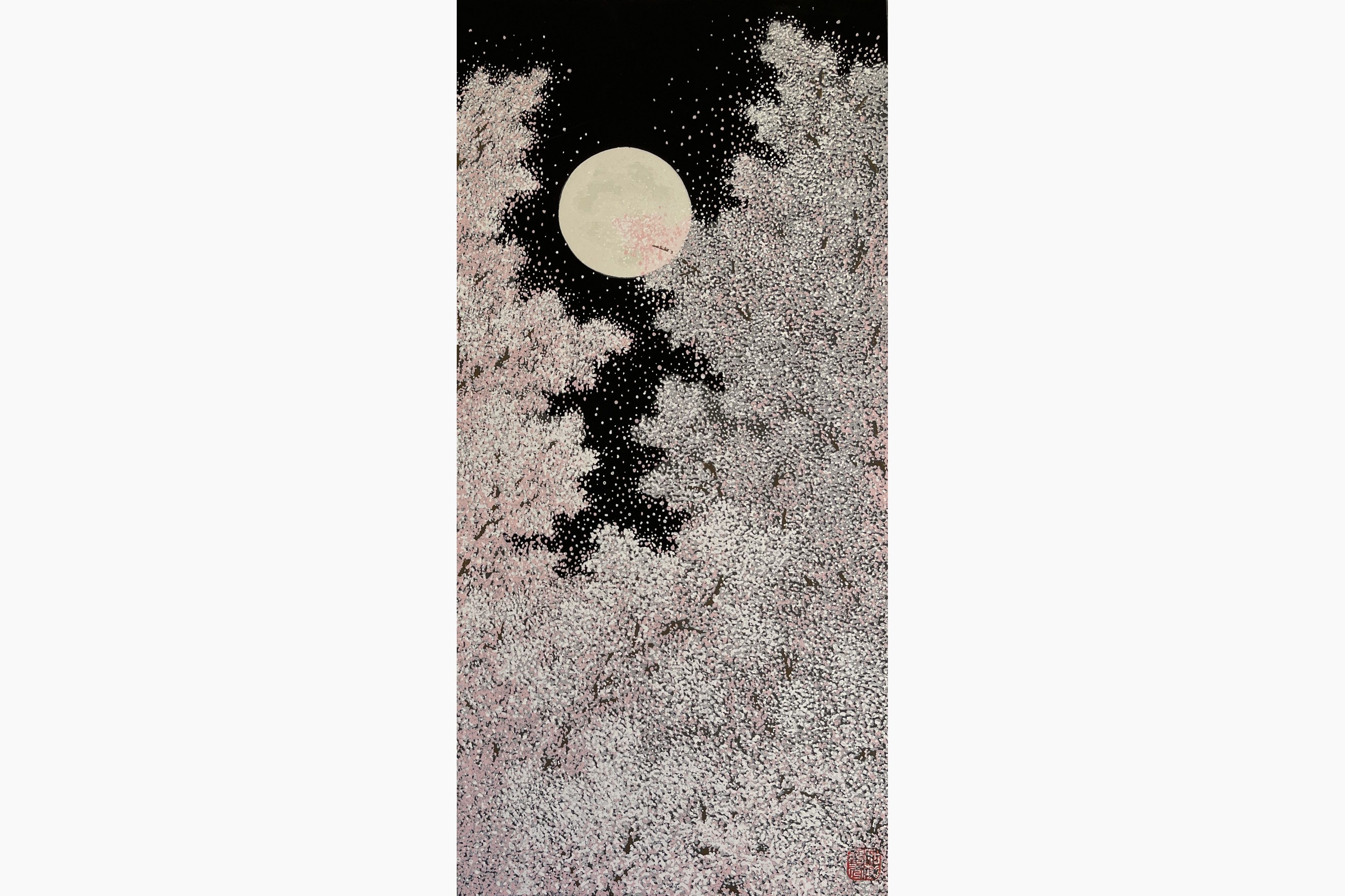 Original woodblock print - Teruhide Kato - Cherry Blossom and Full Moon