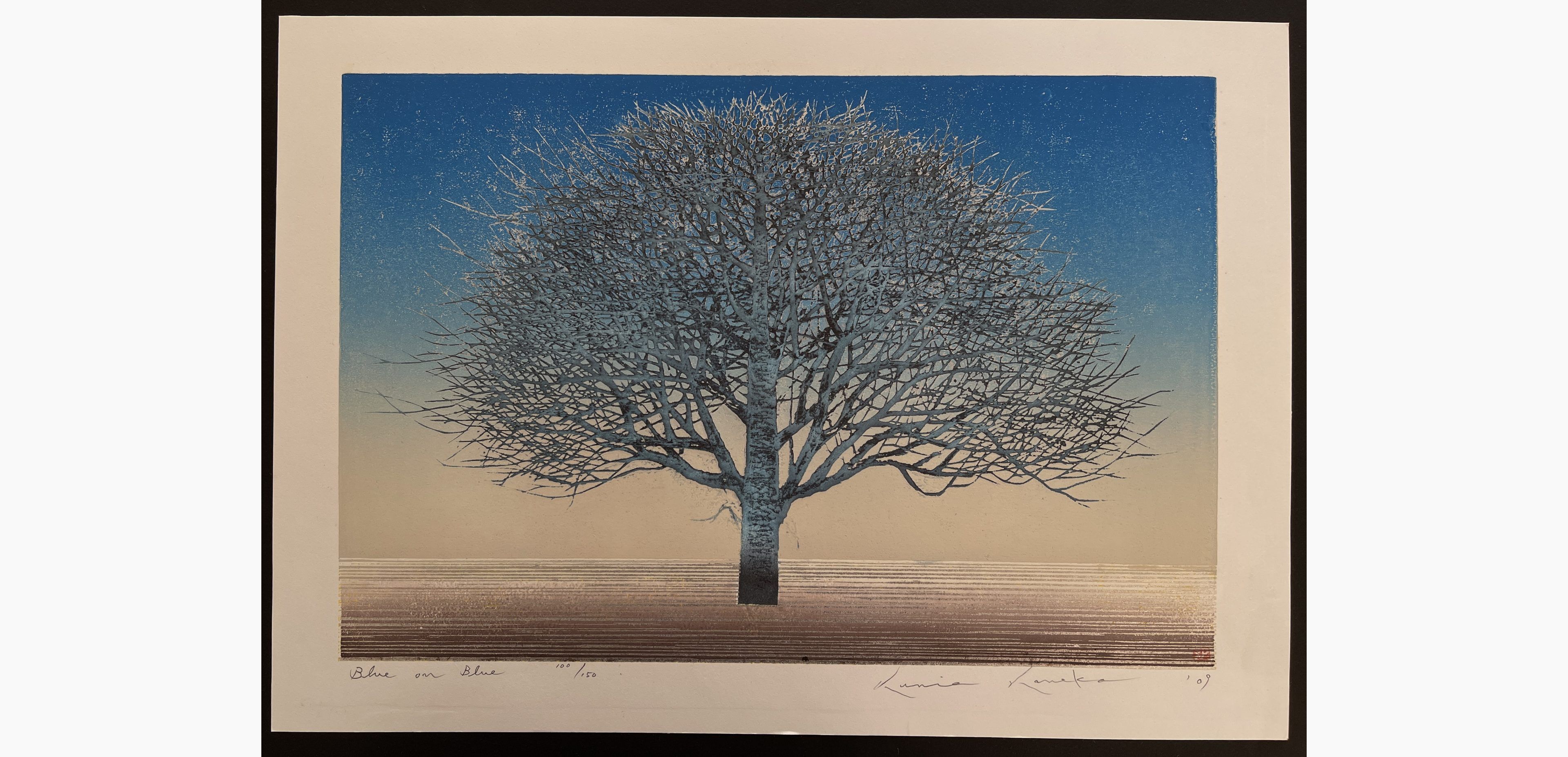 Japanese woodblock print - Kunio Kaneko - Blue and Blue