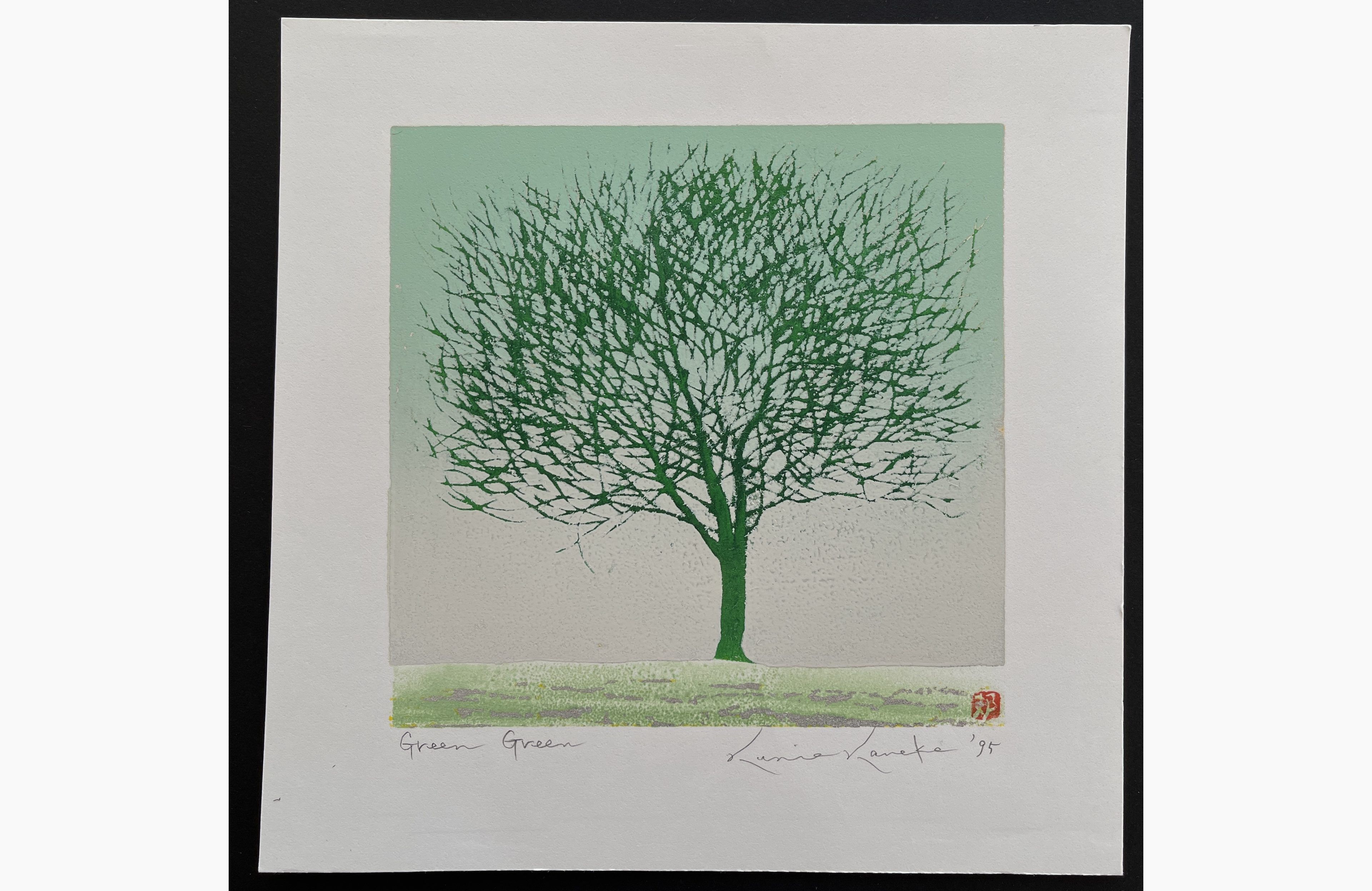Japanese woodblock print - Kunio Kaneko - Green Green