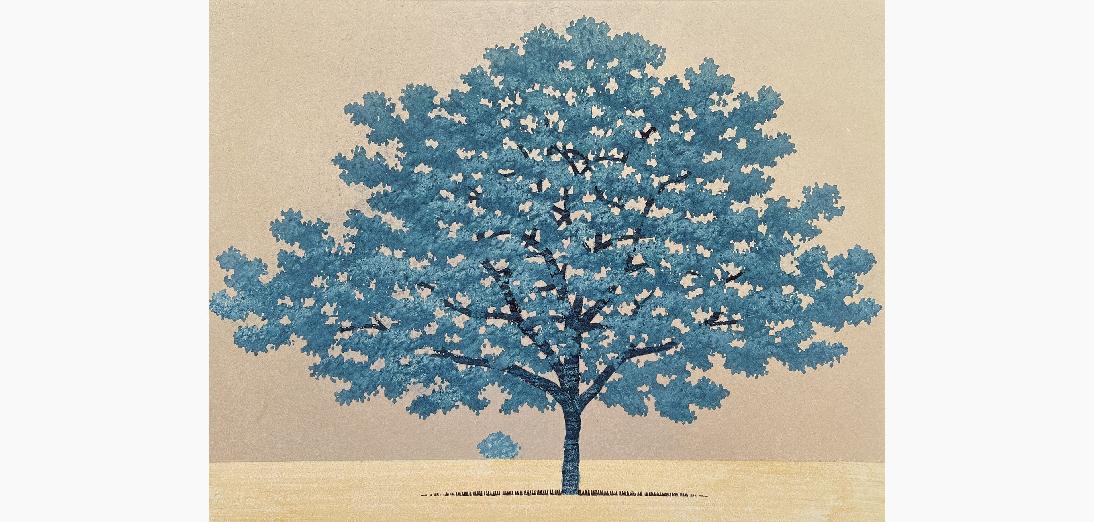 Original woodblock print - Hajime Namiki - Blue Tree