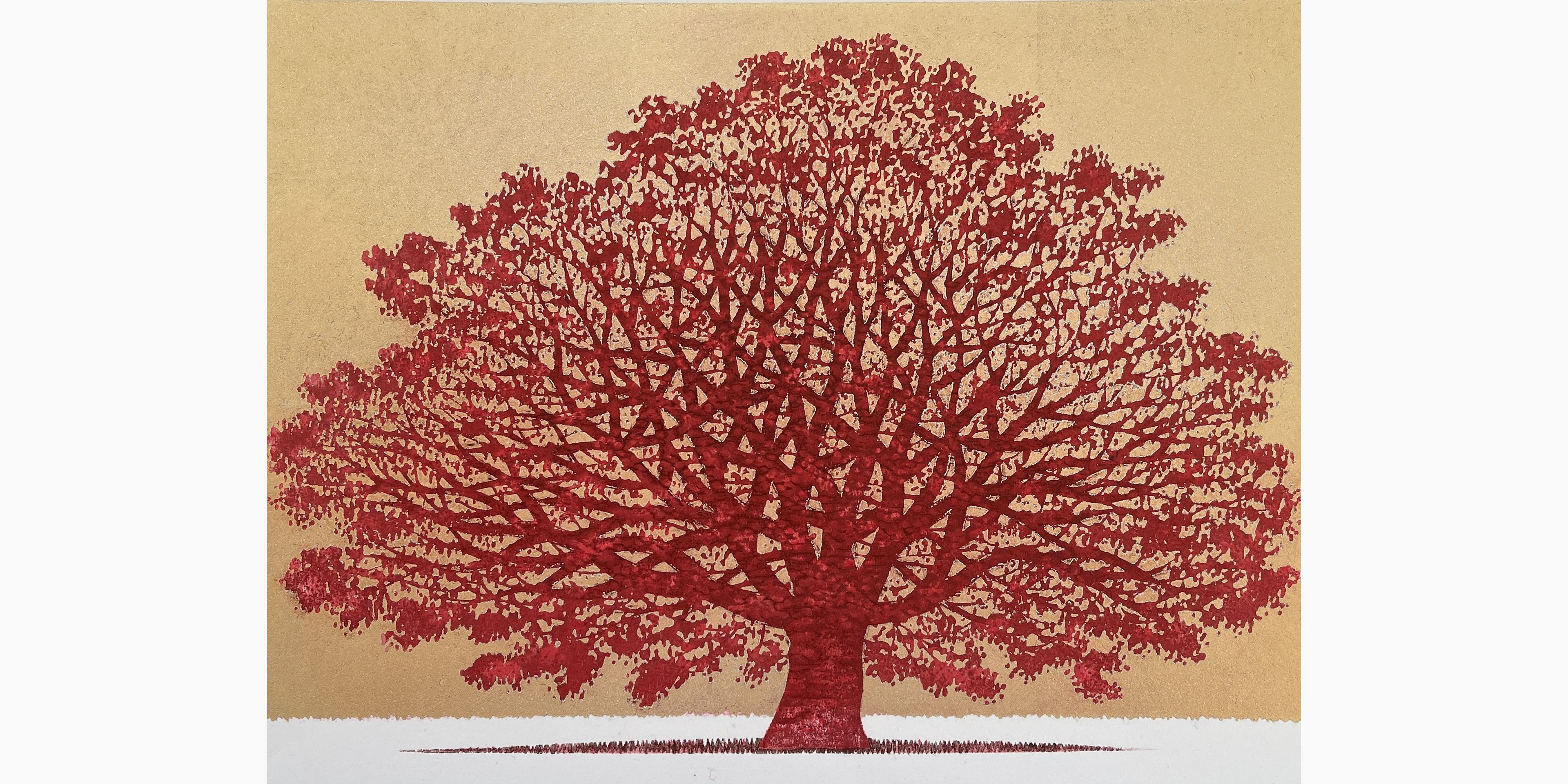 Original woodblock print - Hajime Namiki - Tree Scene 160A