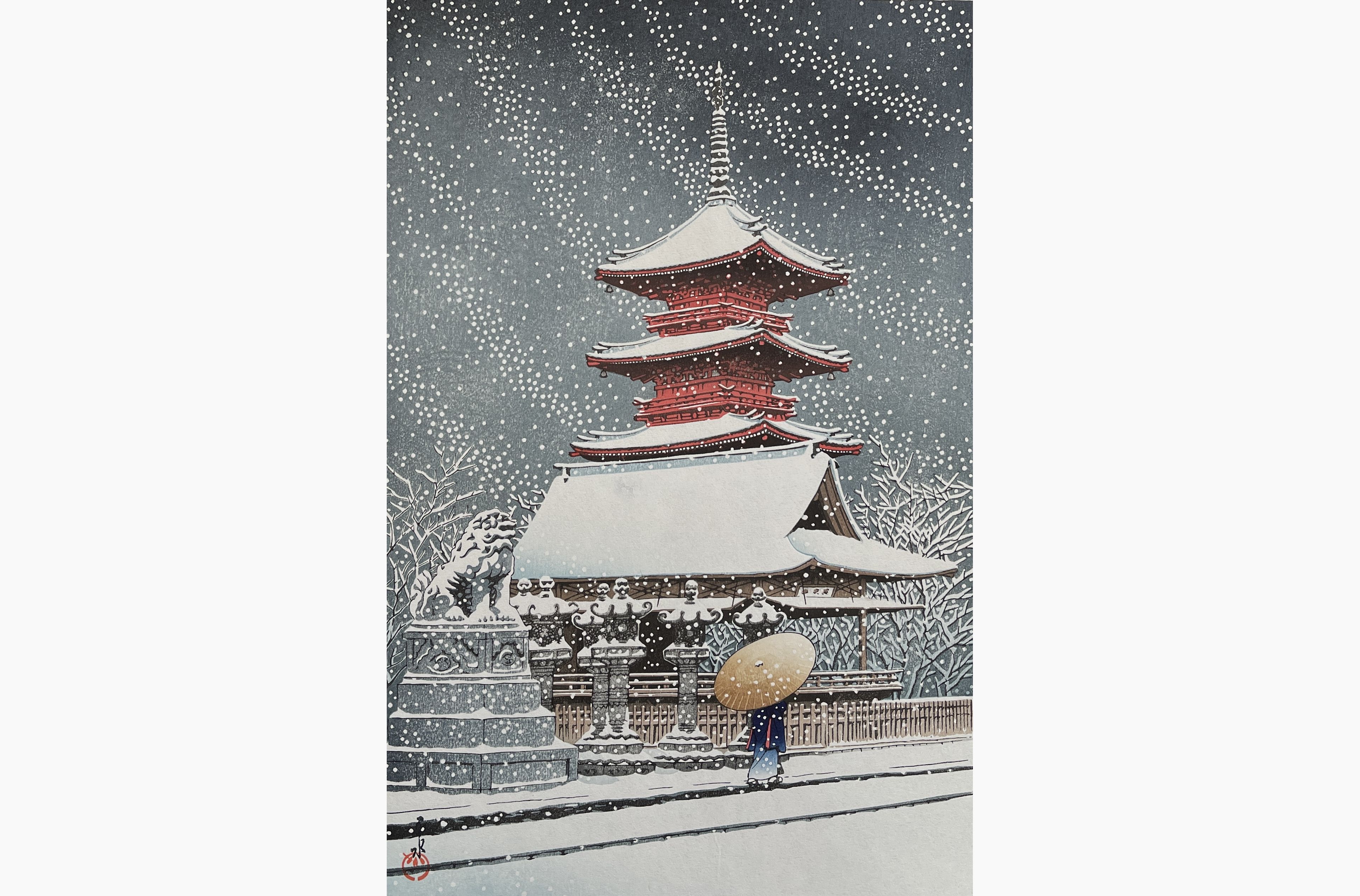 Original woodblock print - Kawase Hasui - Snow at Ueno Toshogu Shrine