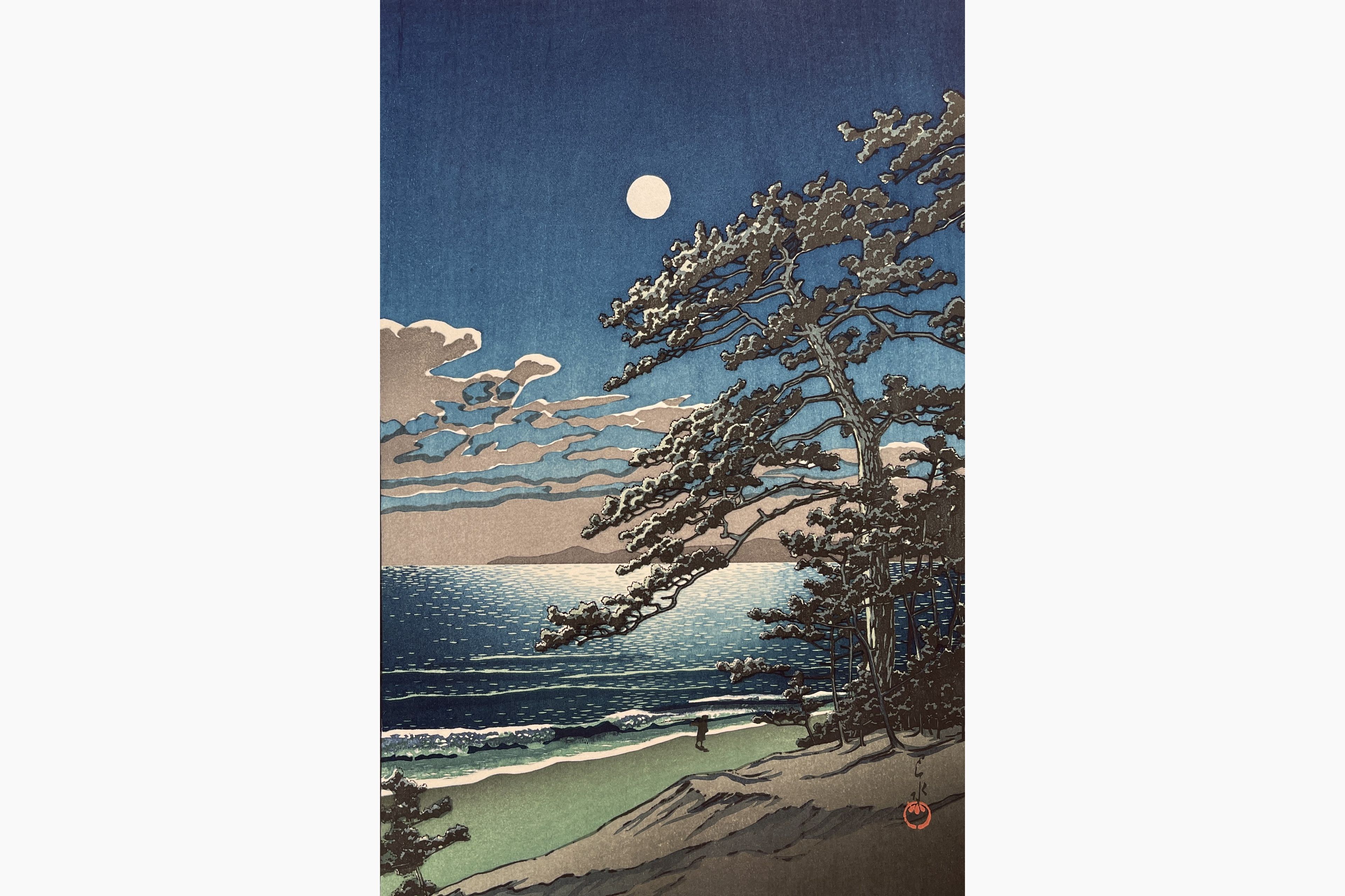 Original woodblock print - Kawase Hasui - Spring Moon, Ninomiya Beach