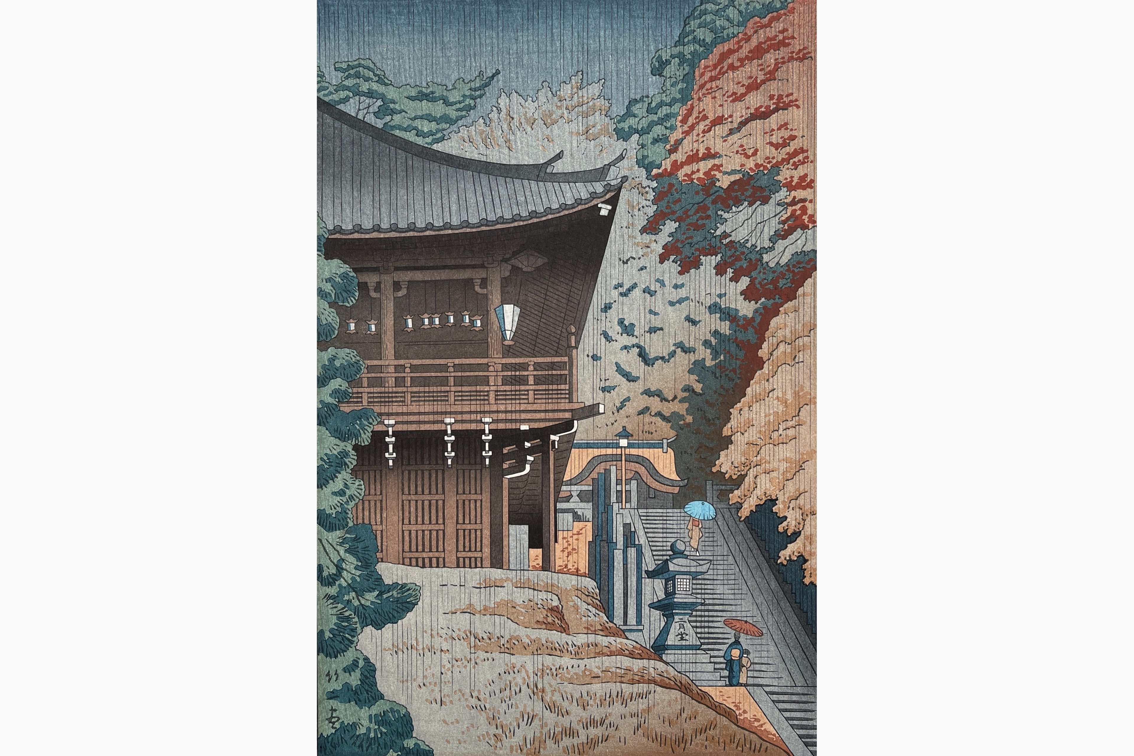 Original woodblock print - Takeji Asano - Autumn in Nigatsudo Temple