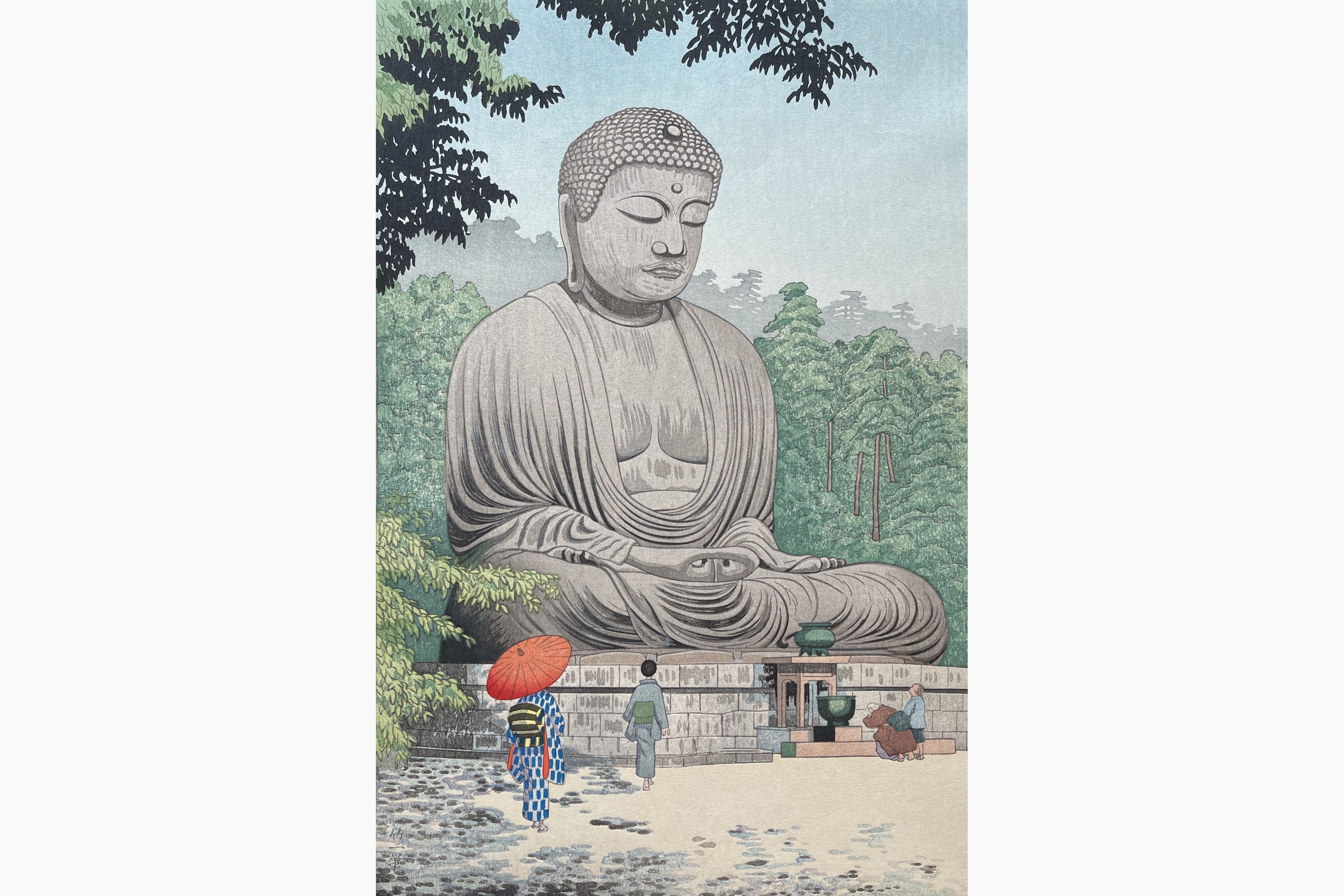 Original woodblock print - Takeji Asano - The Great Buddha at Kamakura