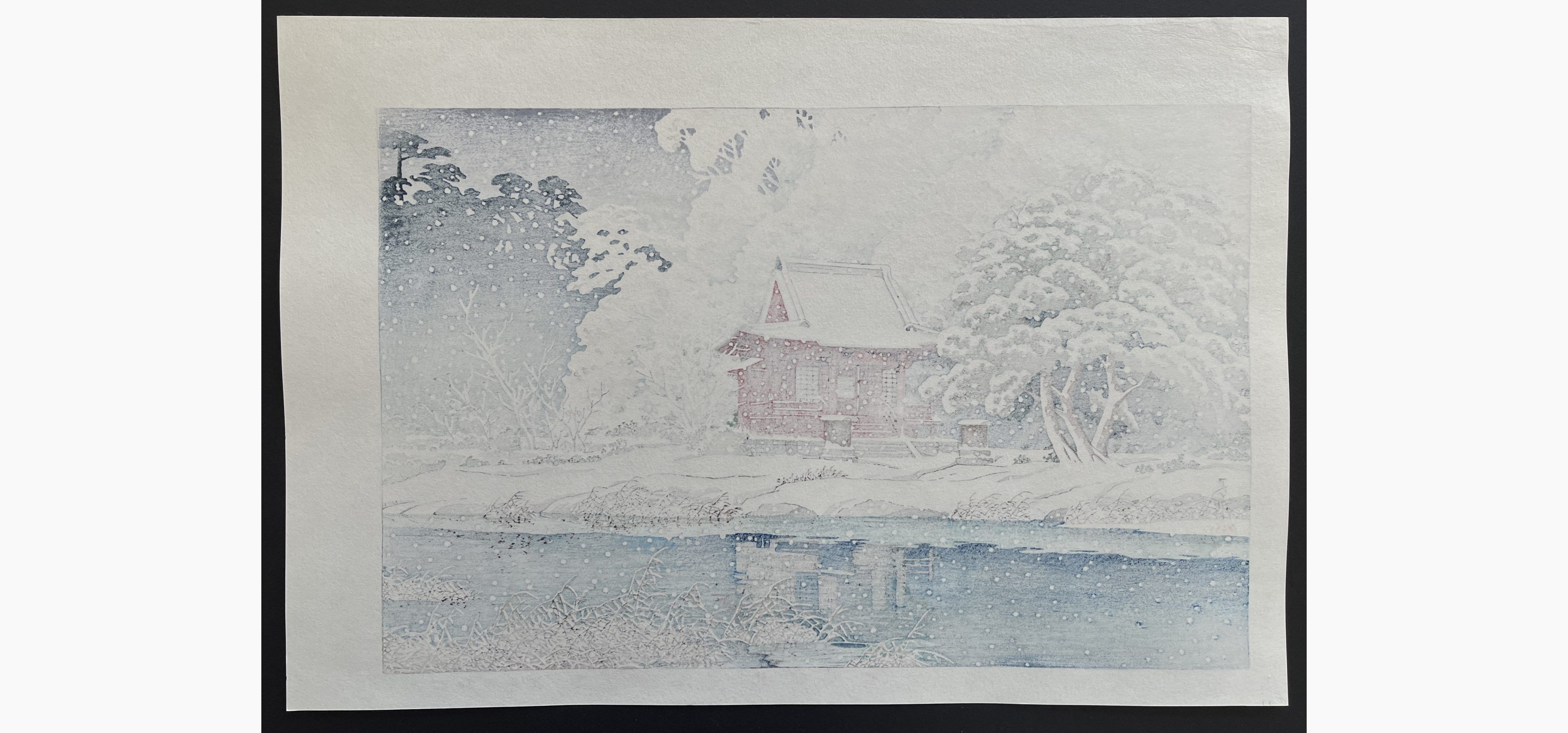 Japanese print - Kawase Hasui - Snow at Inokashira Benten Shrine Precint