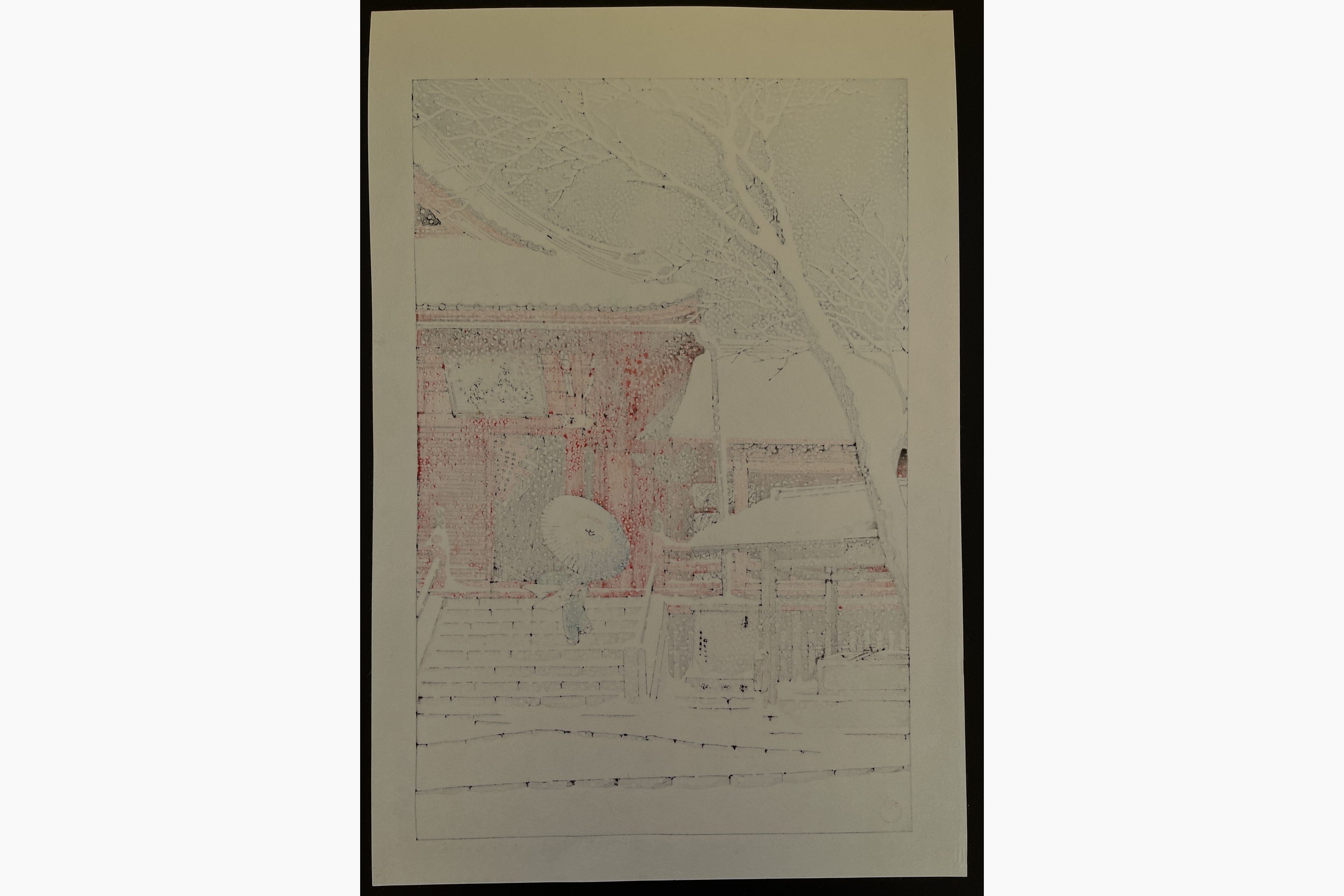 Japanese print - Kawase Hasui - Snow at Kiyomizu Hall, Ueno