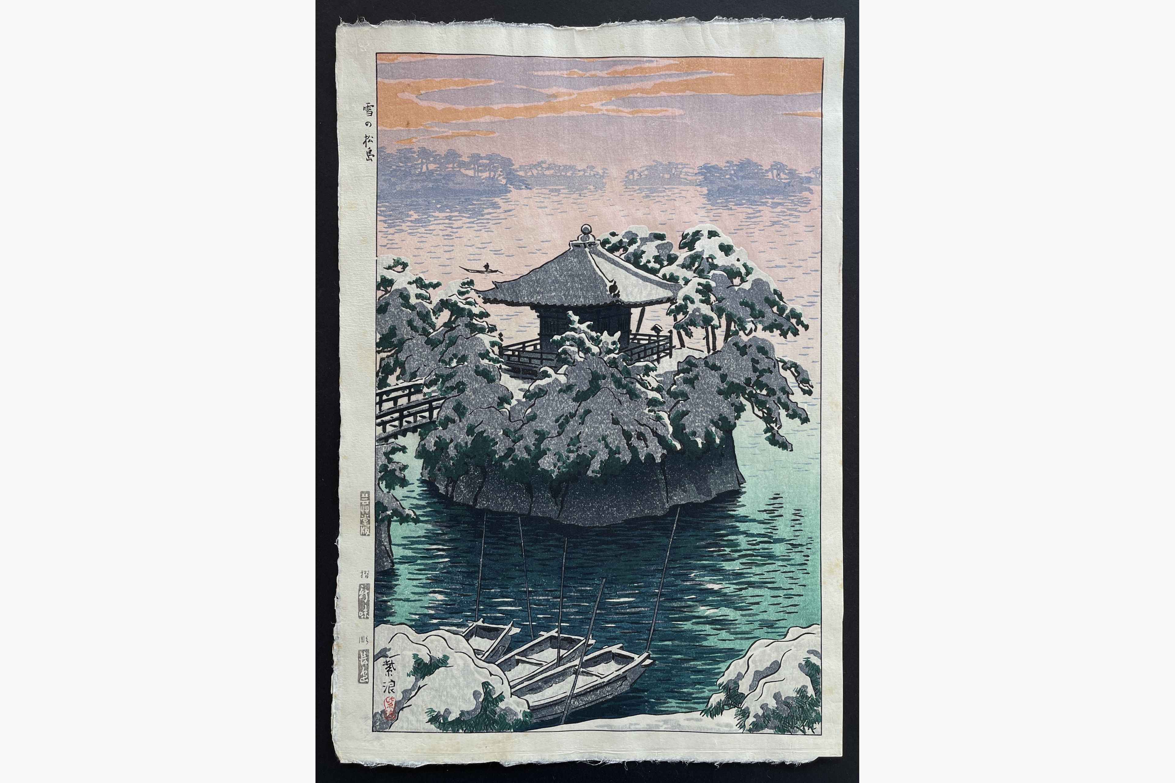 Japanese woodblock print - Kasamatsu Shiro - Snow at Matsushima