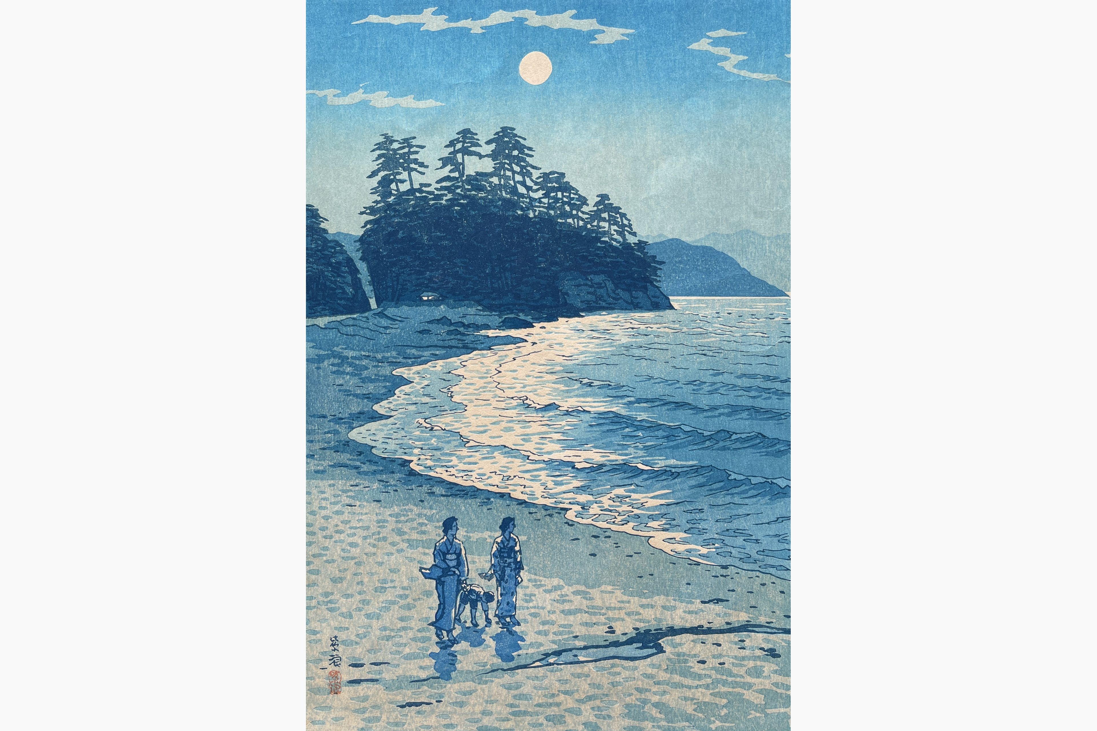 Original woodblock print - Kasamatsu Shiro - Inamuragasaki Point, Kamakura