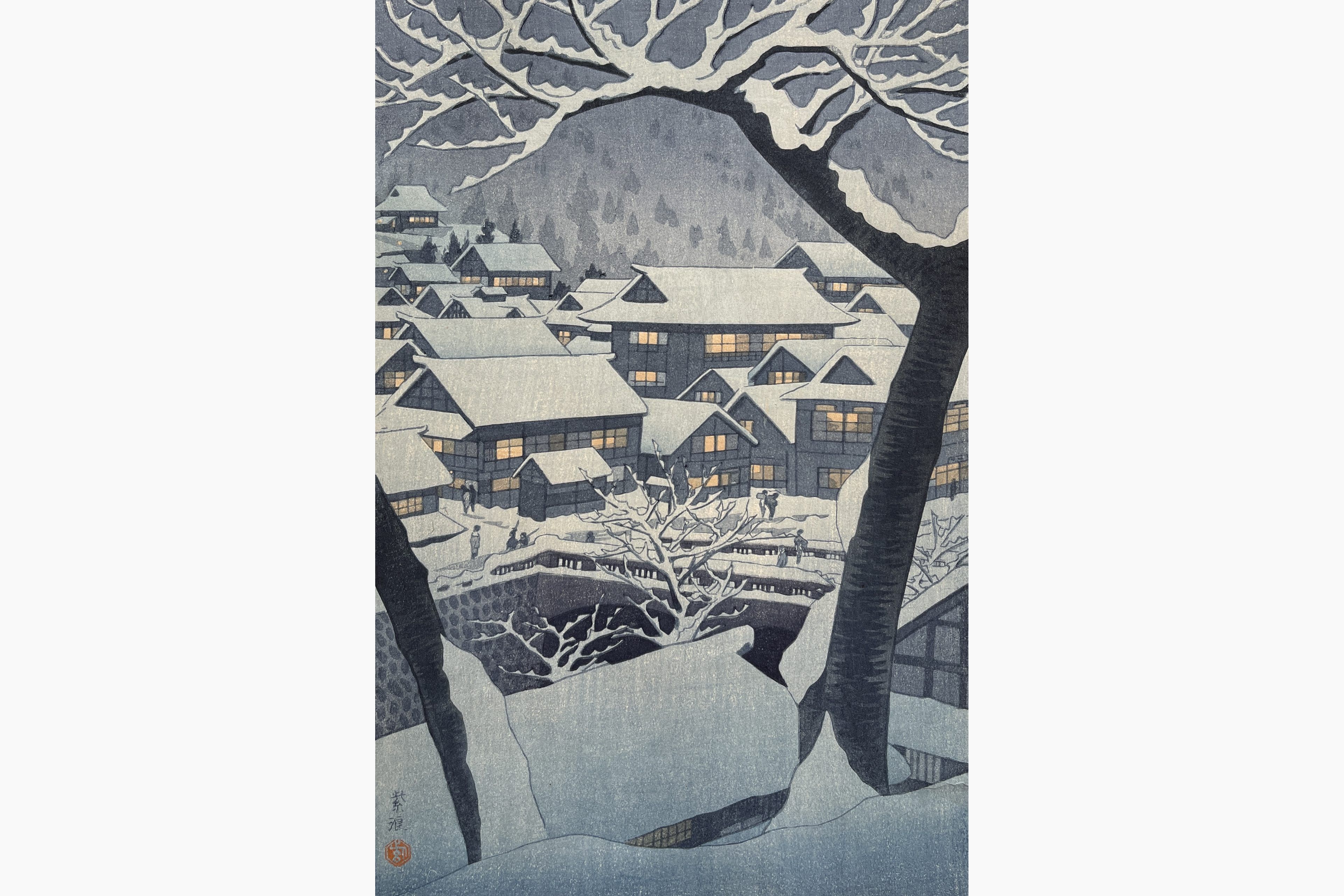 Original woodblock print - Kasamatsu Shiro - Shibu Hot Spring, Nagano
