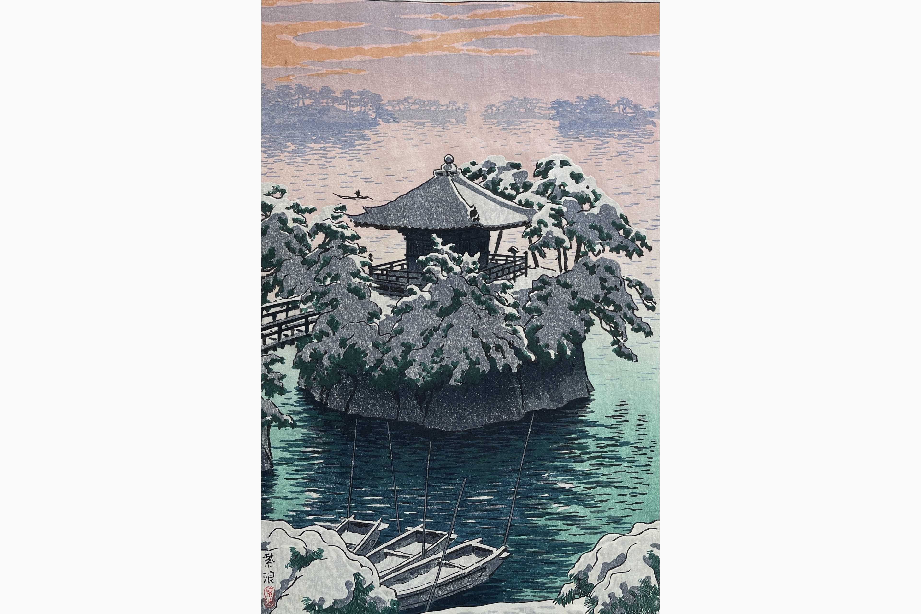 Original woodblock print - Kasamatsu Shiro - Snow at Matsushima