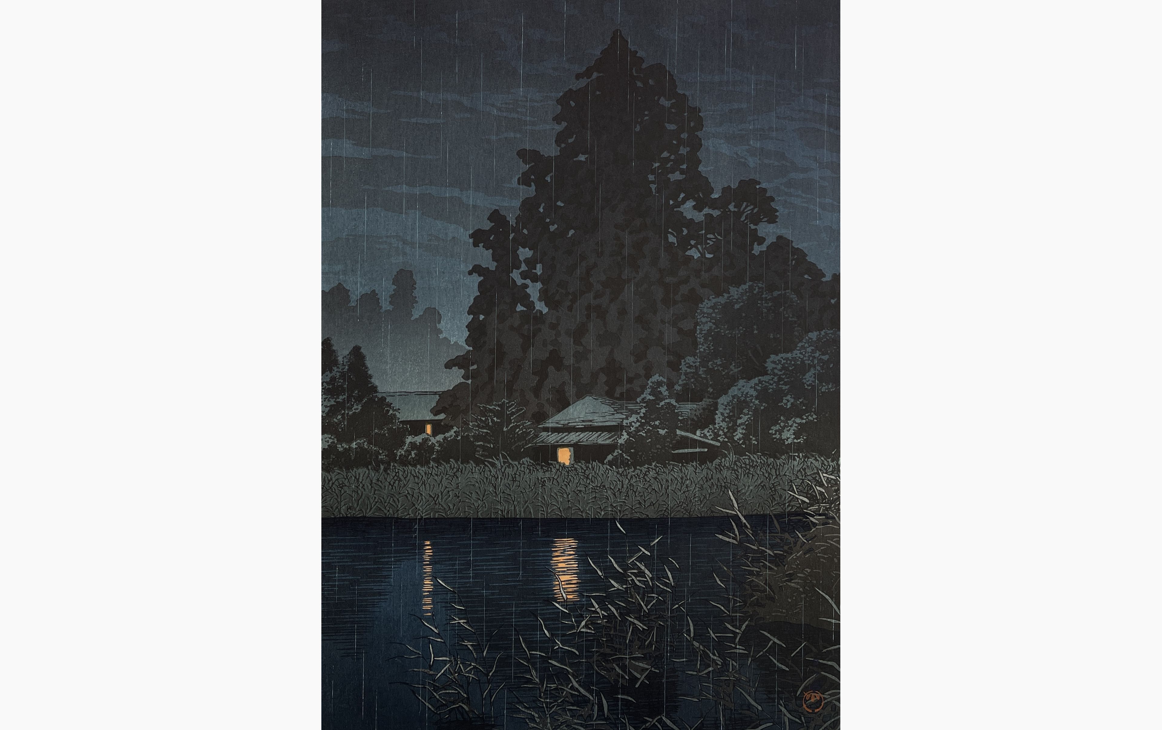 Original woodblock print - Kawase Hasui - Rain at Omiya