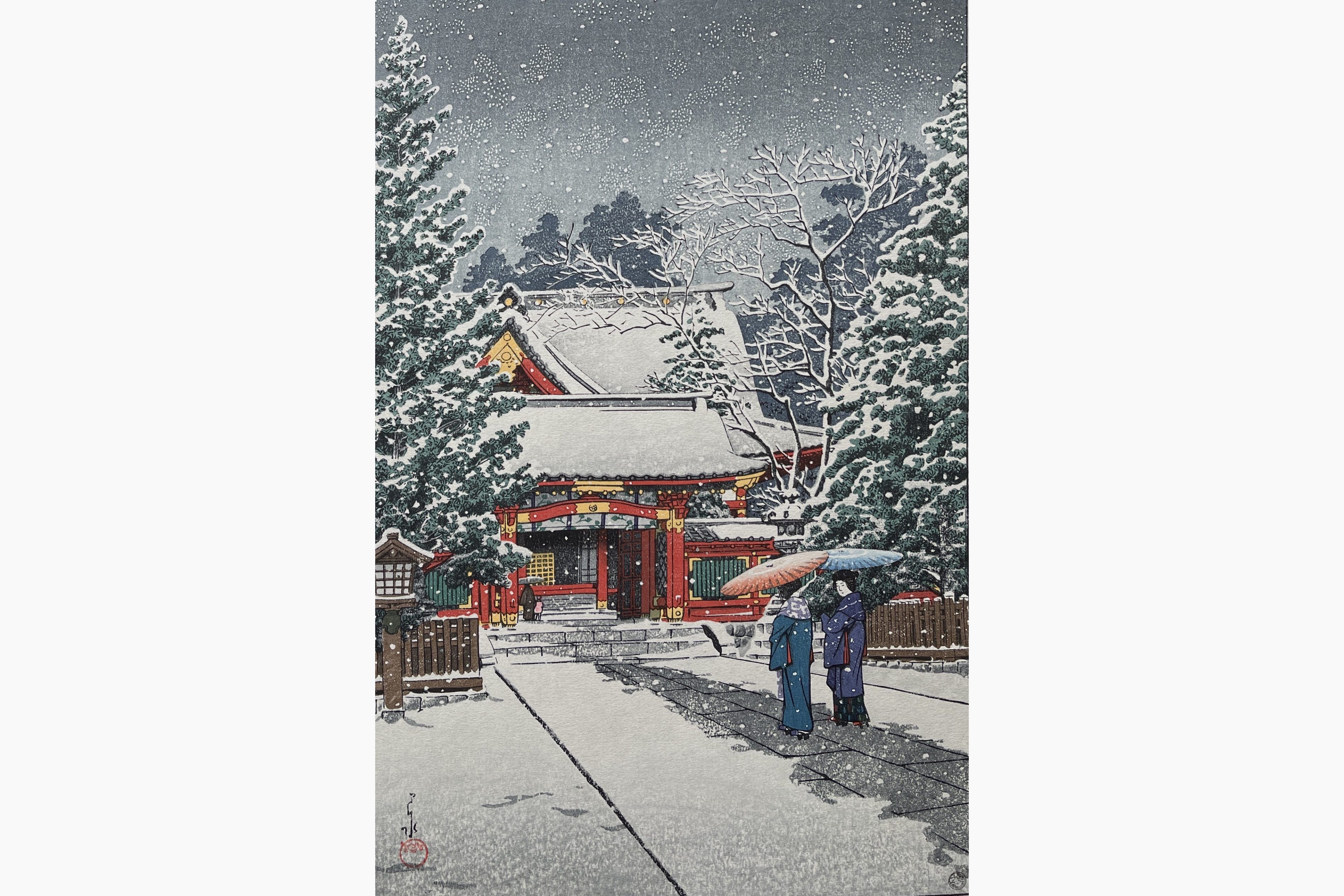 Original woodblock print - Kawase Hasui - Snow at Hie Shrine