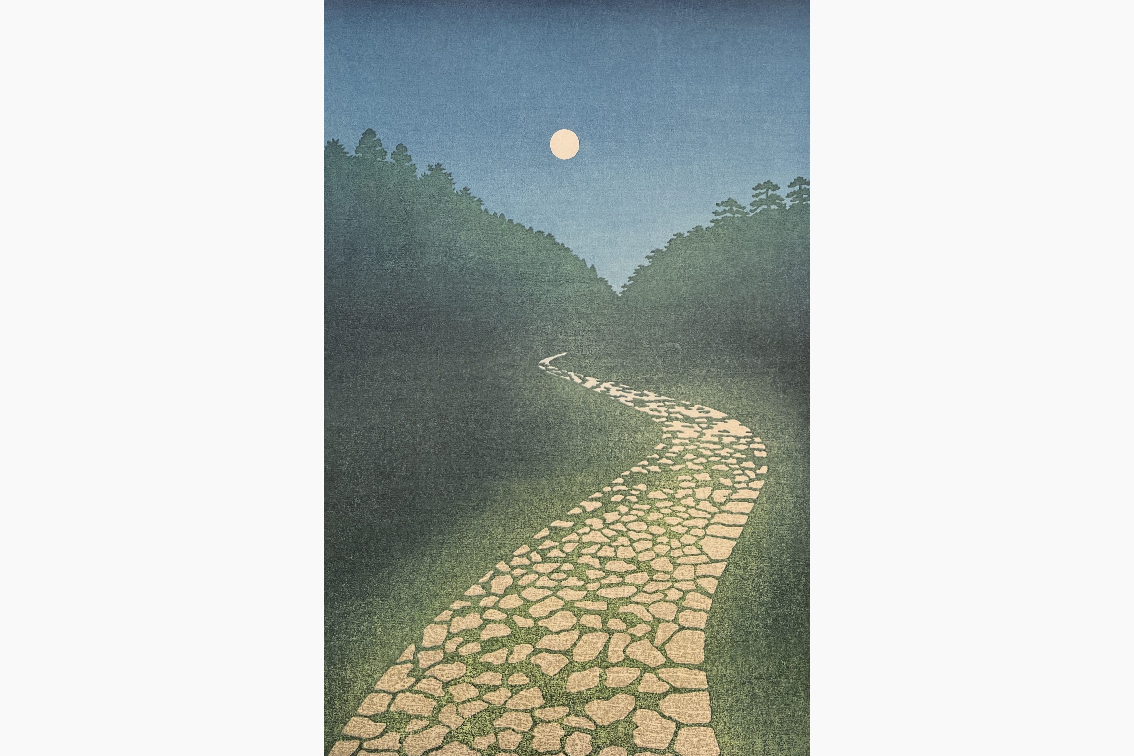 Original woodblock print - Tsukasa Yoshida - Way to the Moon