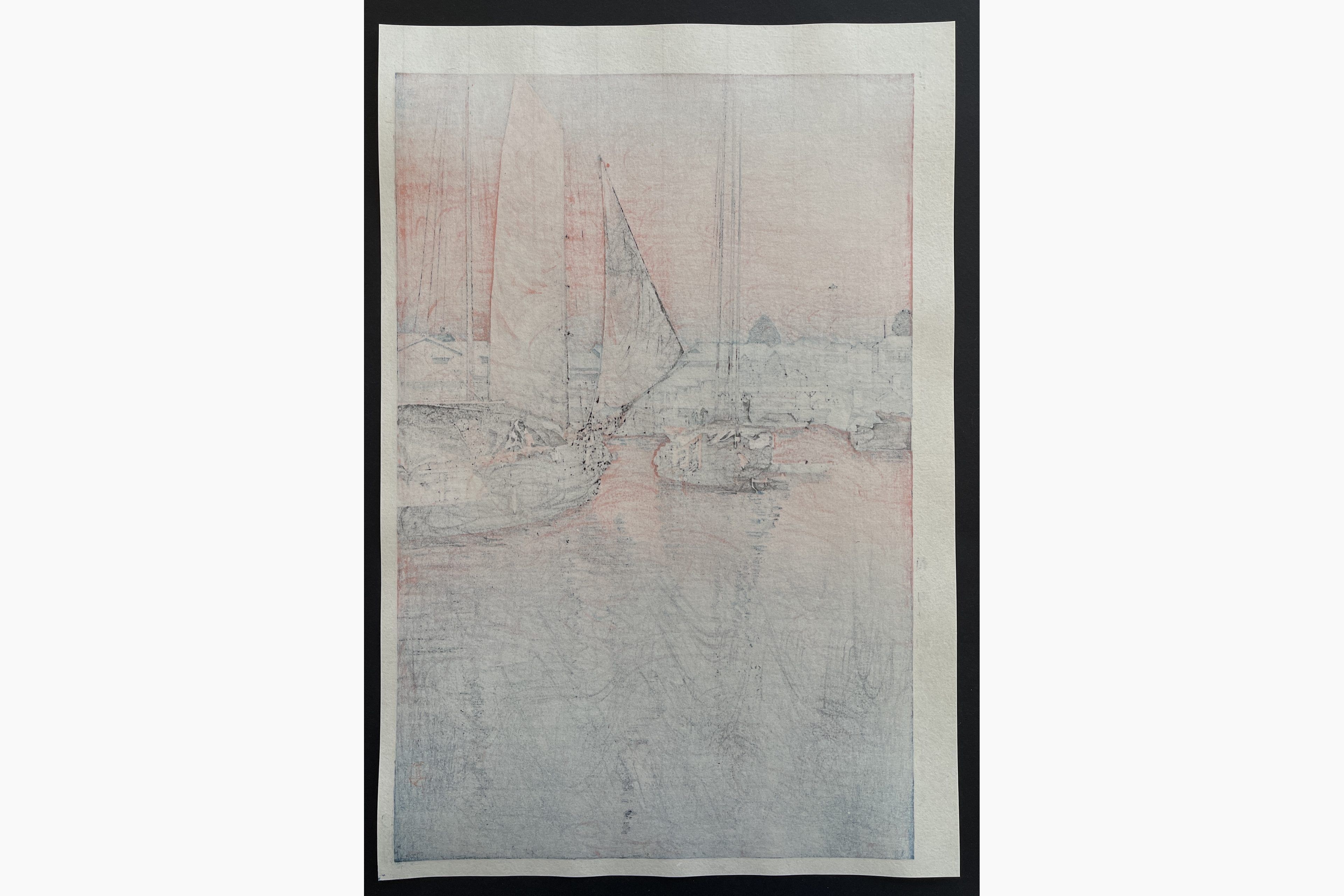 Japanese print - Tsuchiya Koitsu - Sunset at Tomonotsu Inland Sea