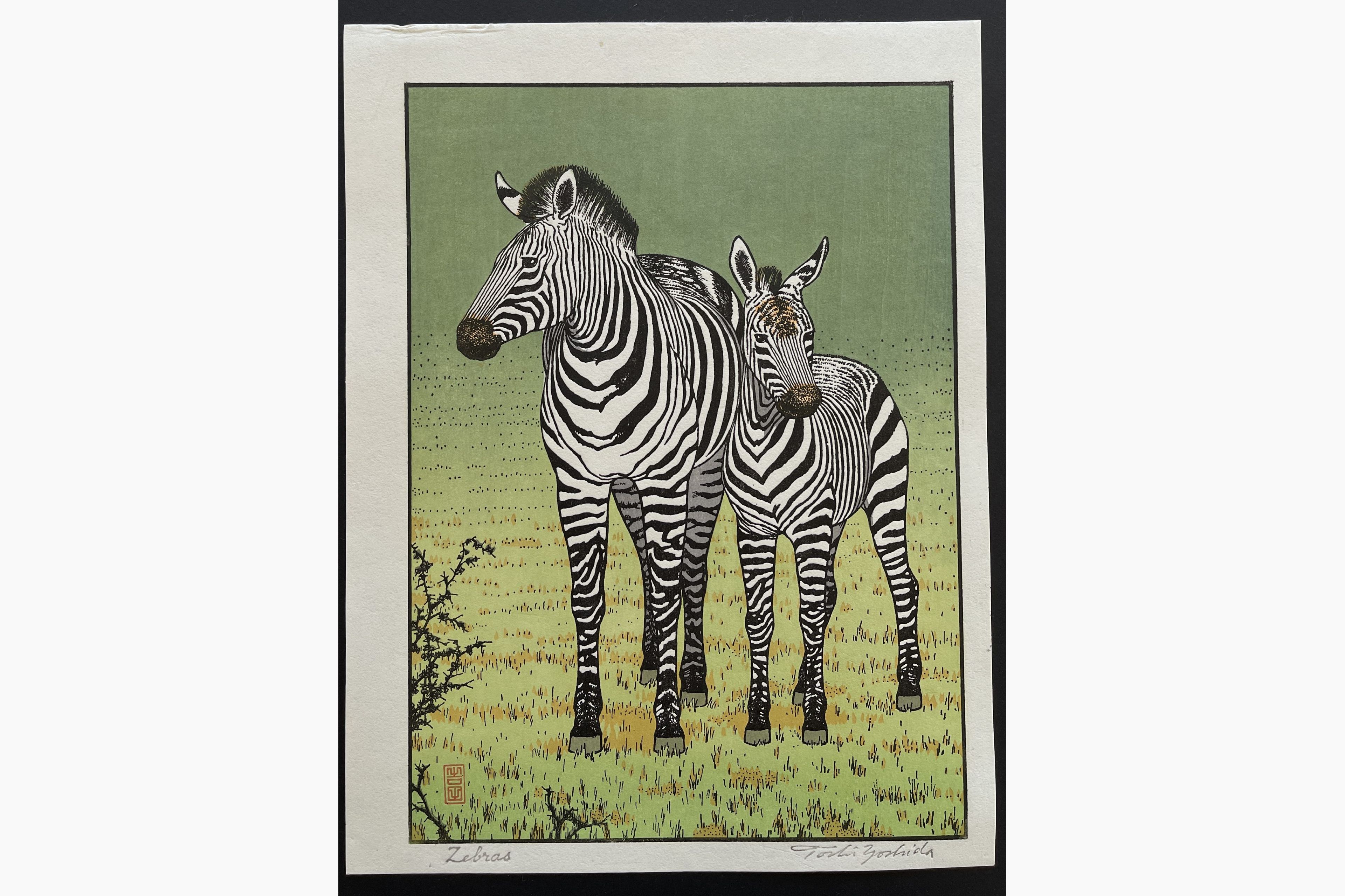 Japanese woodblock print - Toshi Yoshida - Zebras