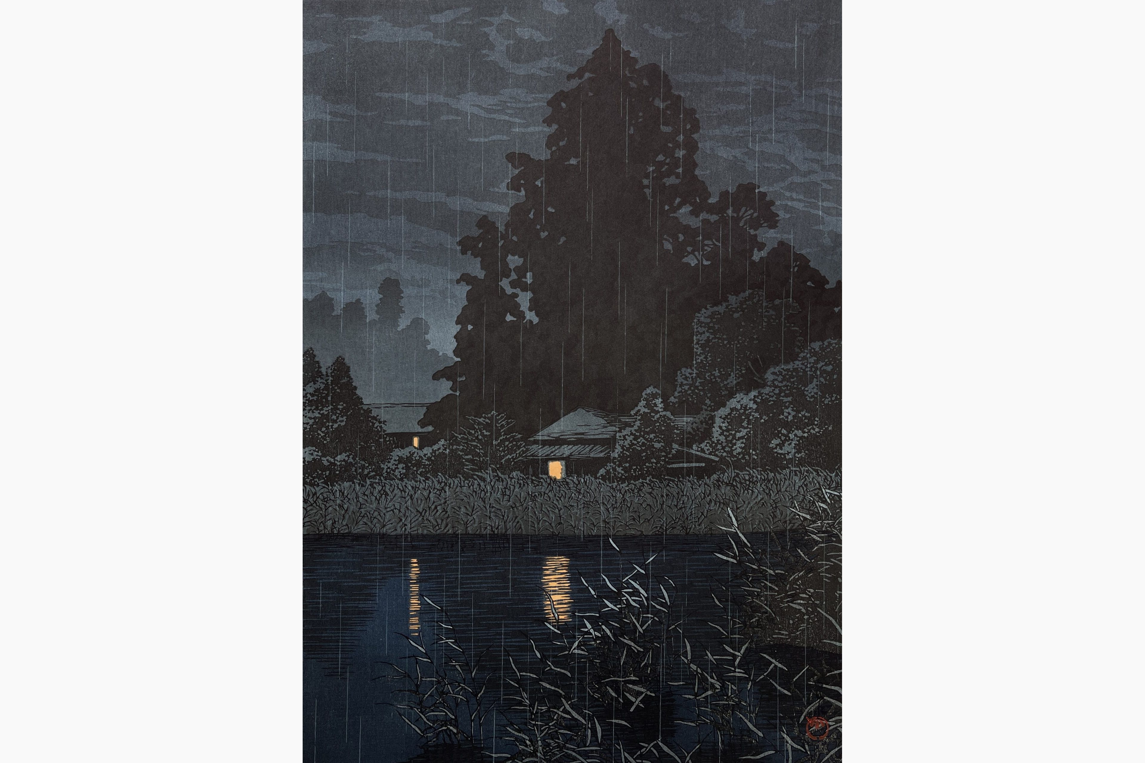 Original woodblock print - Kawase Hasui - Rain at Omiya