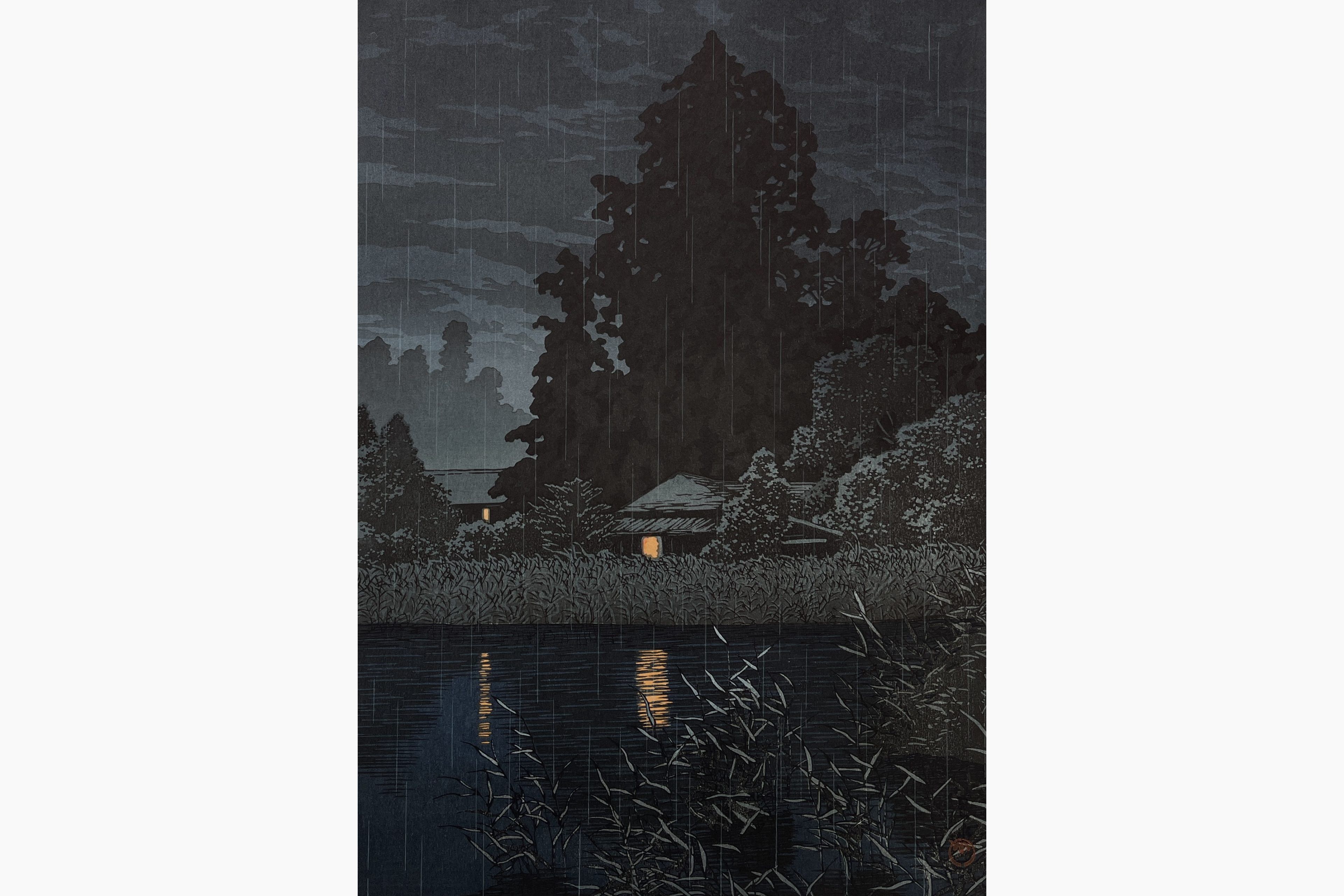 Original woodblock print - Kawase Hasui - Rain at Omiya