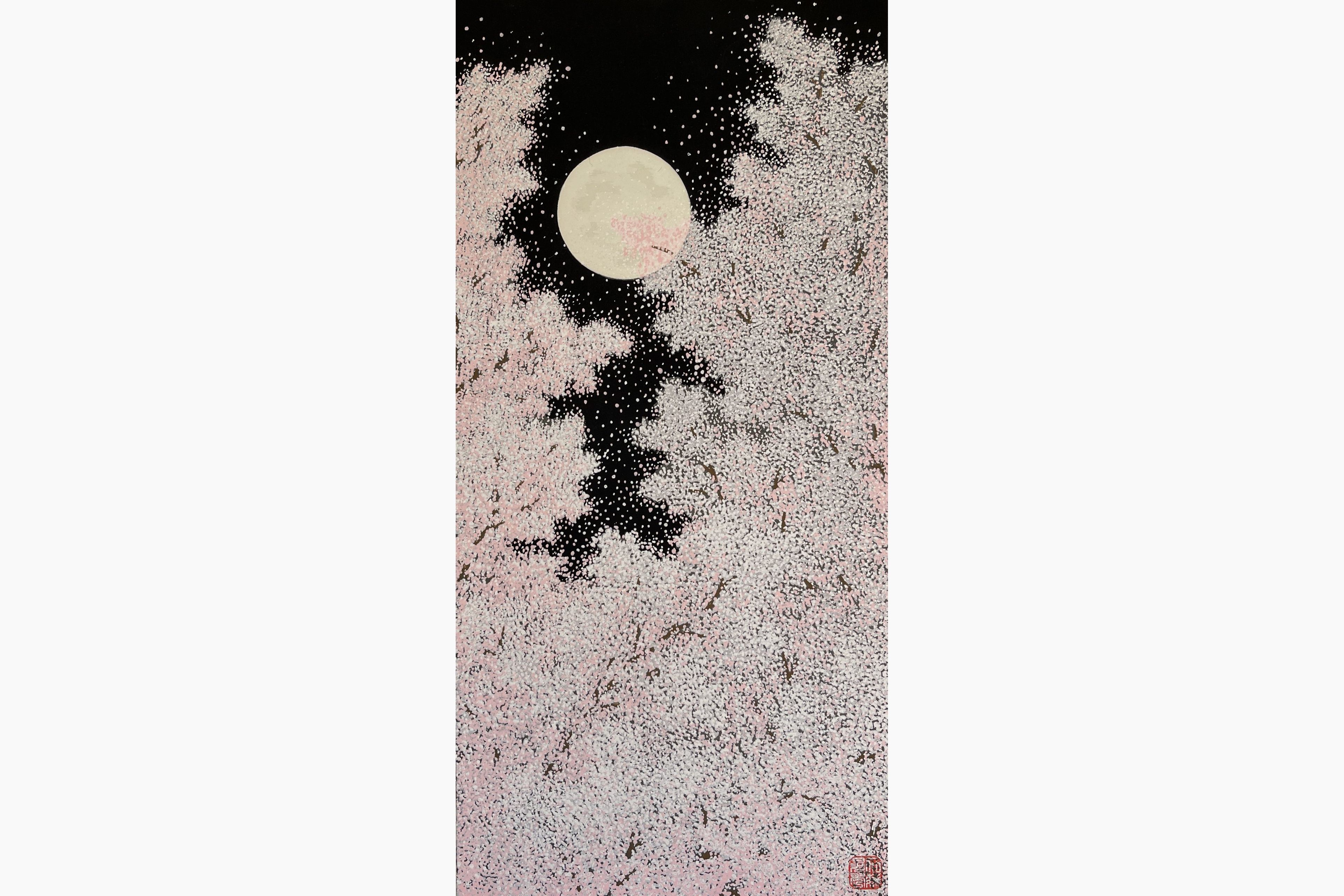 Original woodblock print - Teruhide Kato - Cherry Blossom and Full Moon