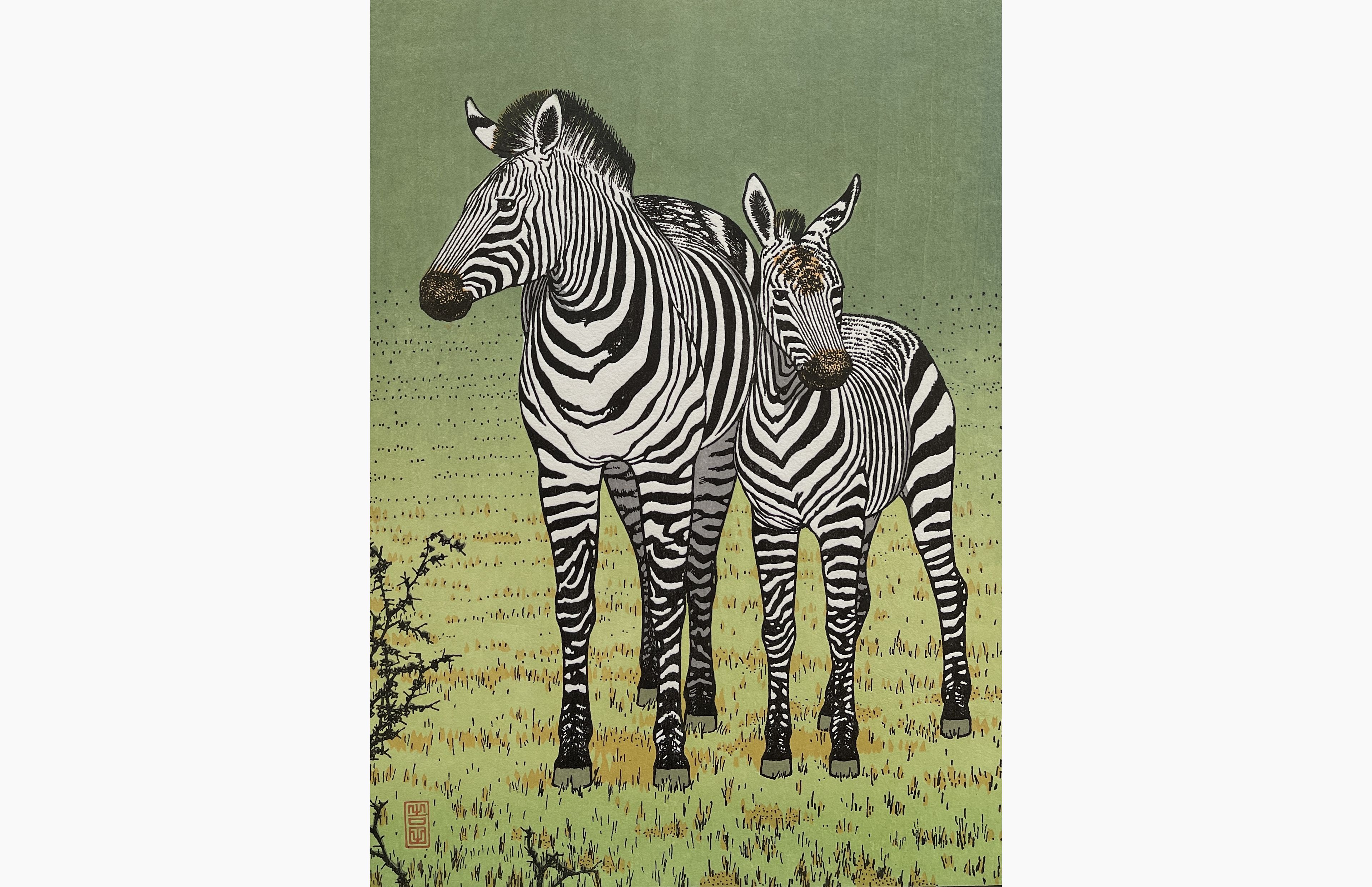 Original woodblock print - Toshi Yoshida - Zebras