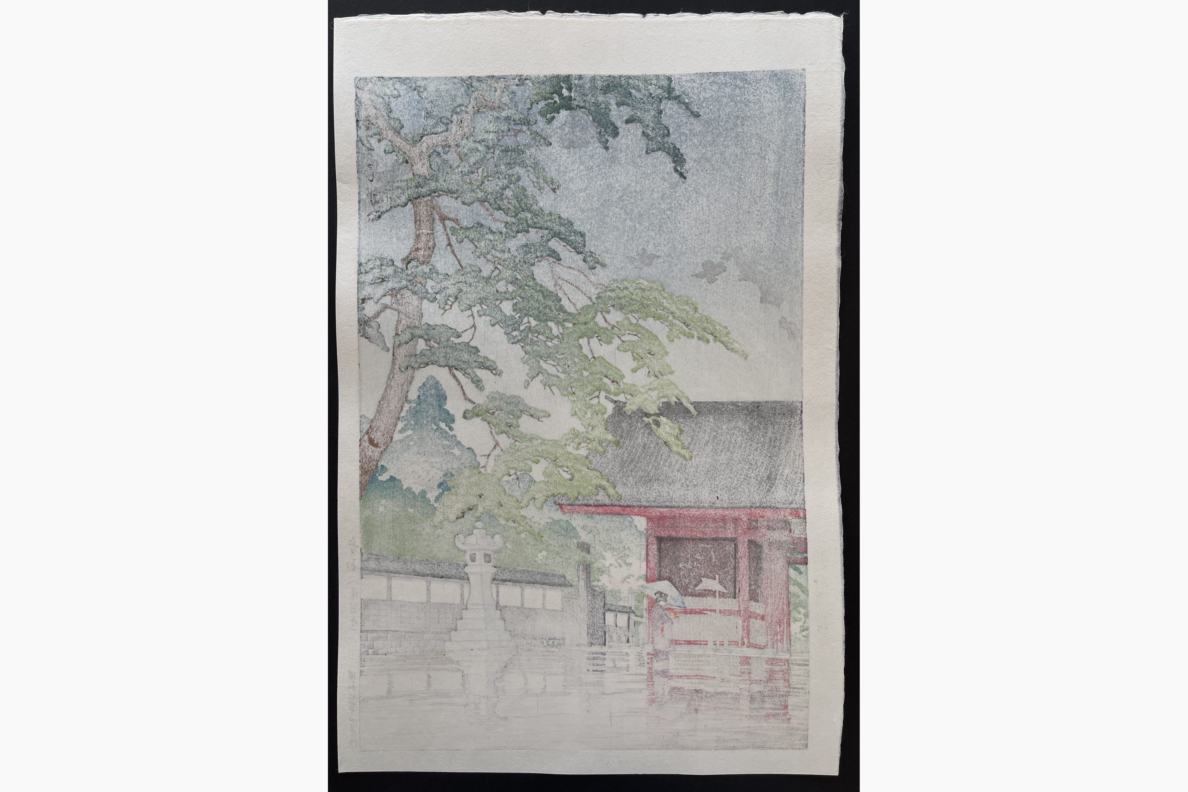 Japanese print - Kawase Hasui - Spring Rain at the Gokoku Temple
