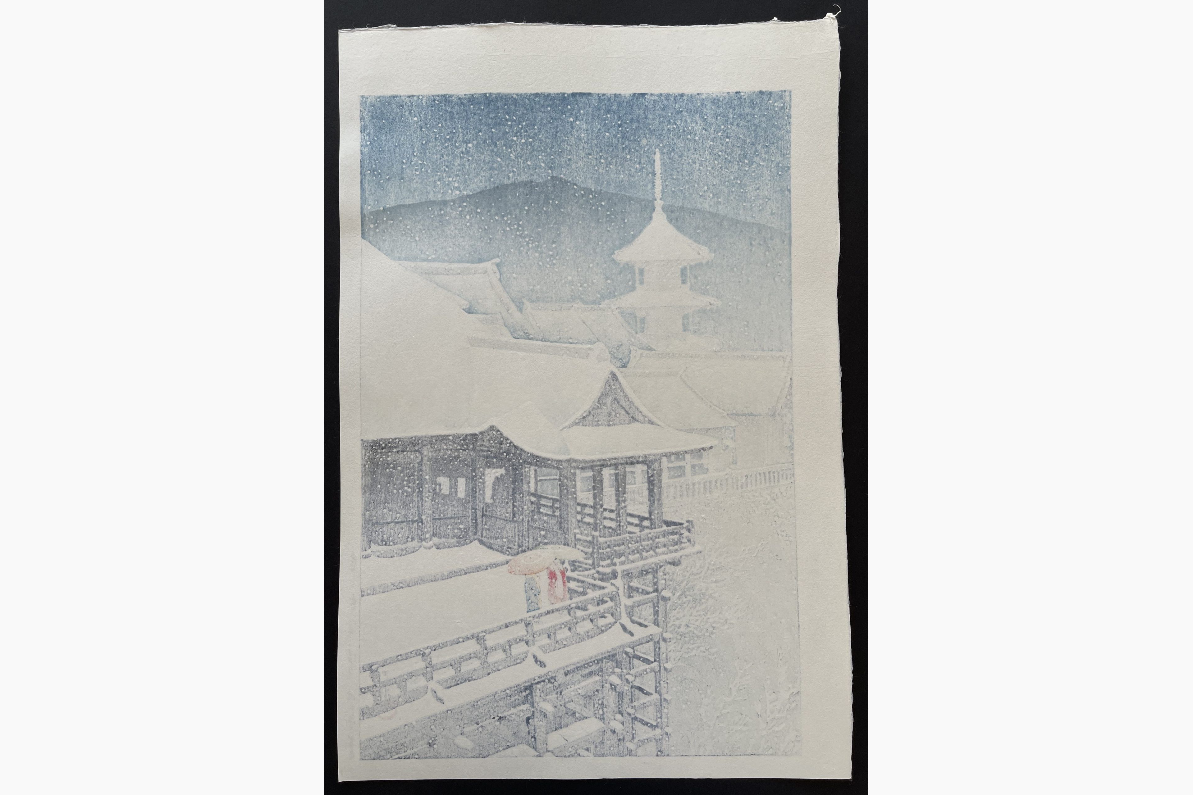 Japanese print - Kawase Hasui - Spring Snow at Kiyomizu Temple in Kyoto