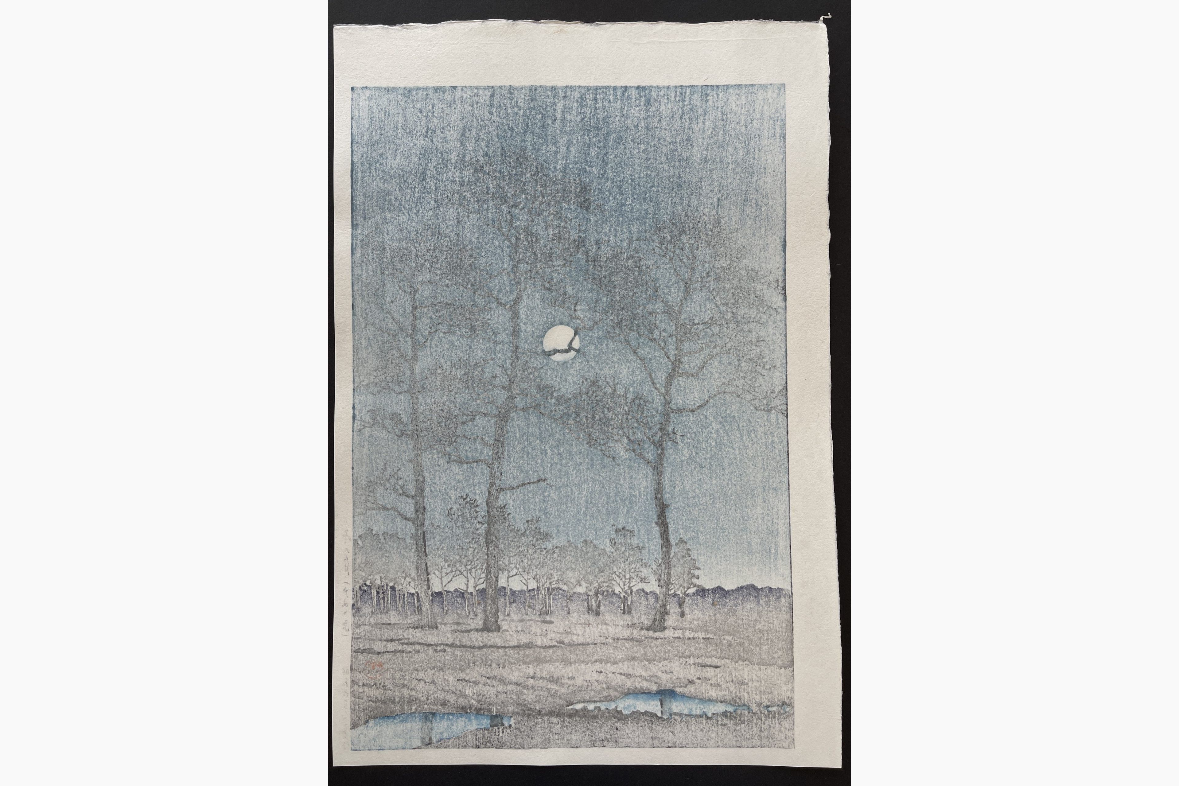 Japanese print - Kawase Hasui - Winter Moon over Toyama Plain