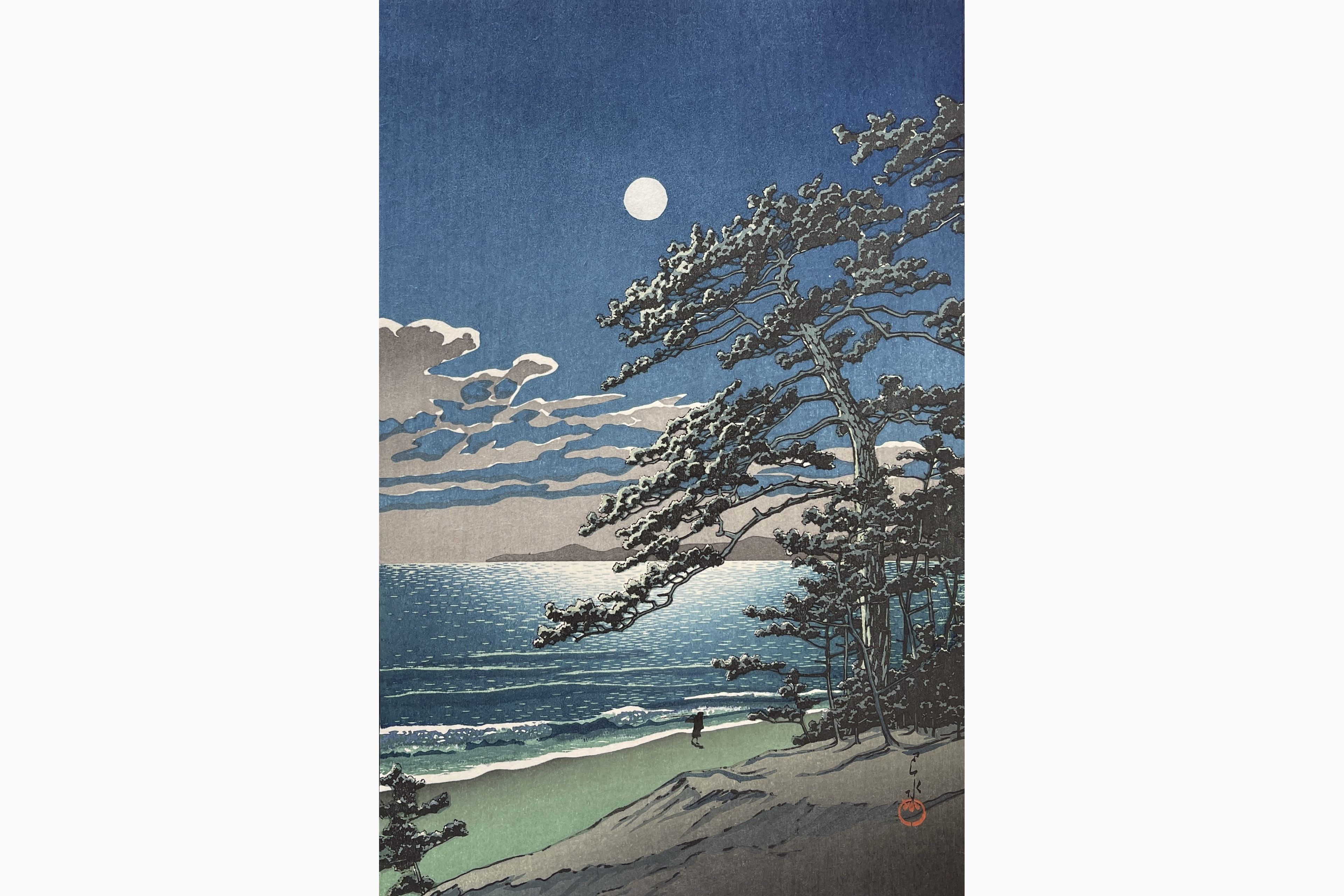 Original woodblock print - Kawase Hasui - Spring Moon, Ninomiya Beach