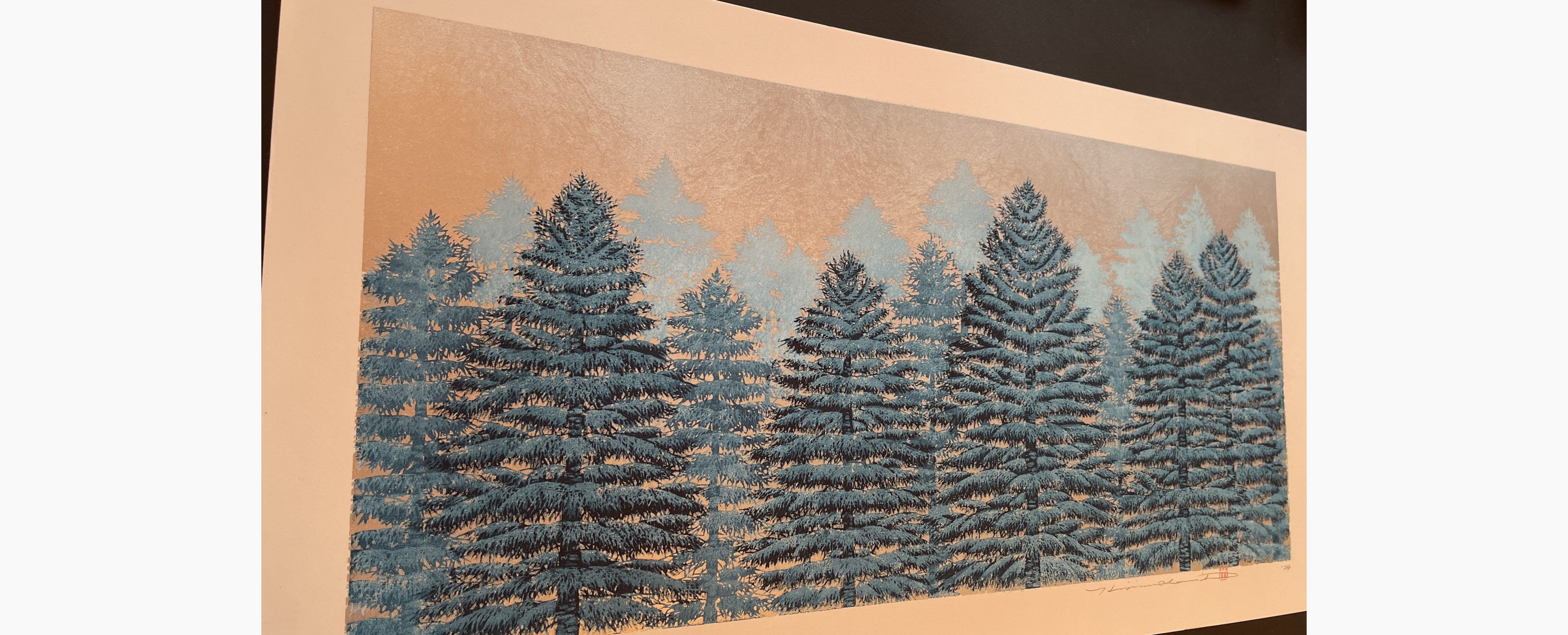 Woodblock print - Hajime Namiki - Tree Scene 161