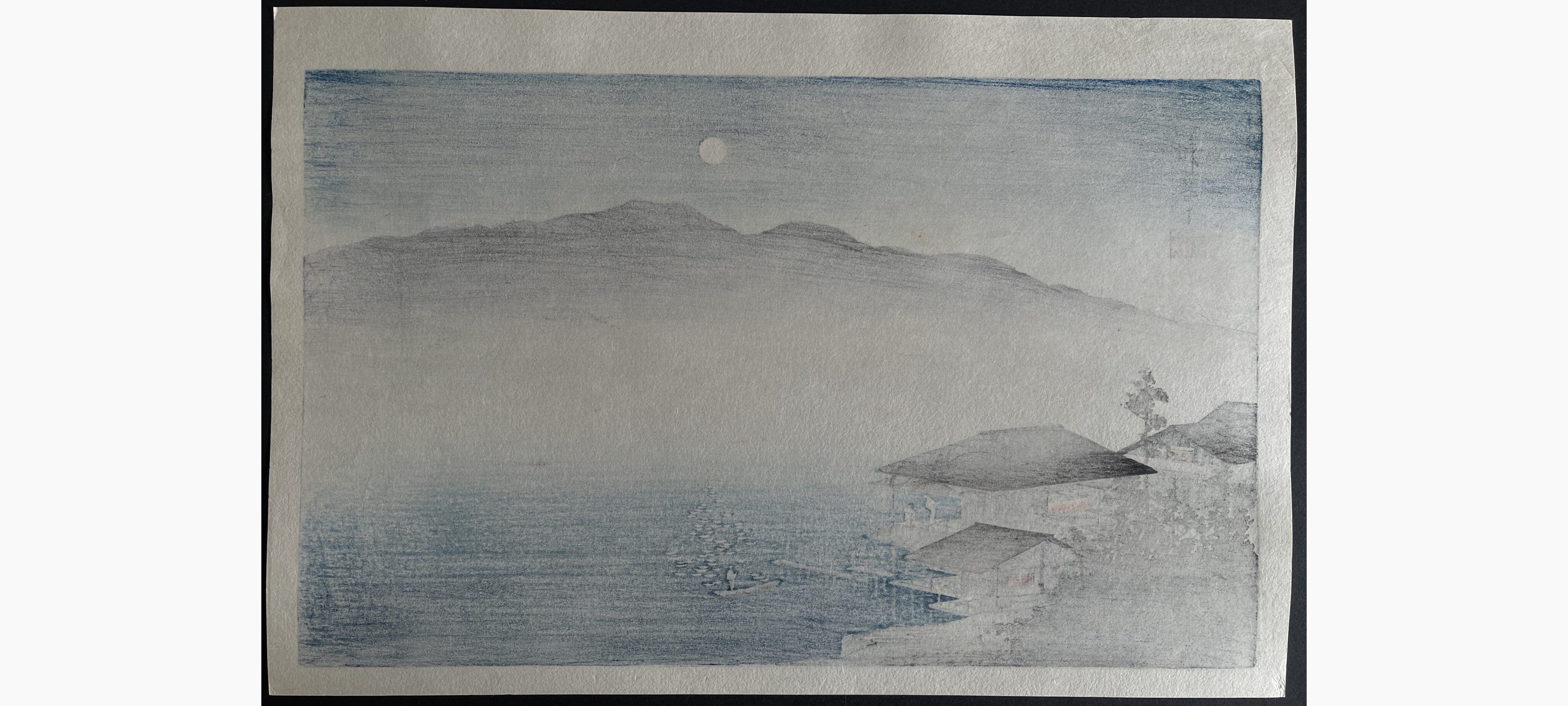 Japanese print - Koho Shoda - A Lakeside Inn Under Moonlight