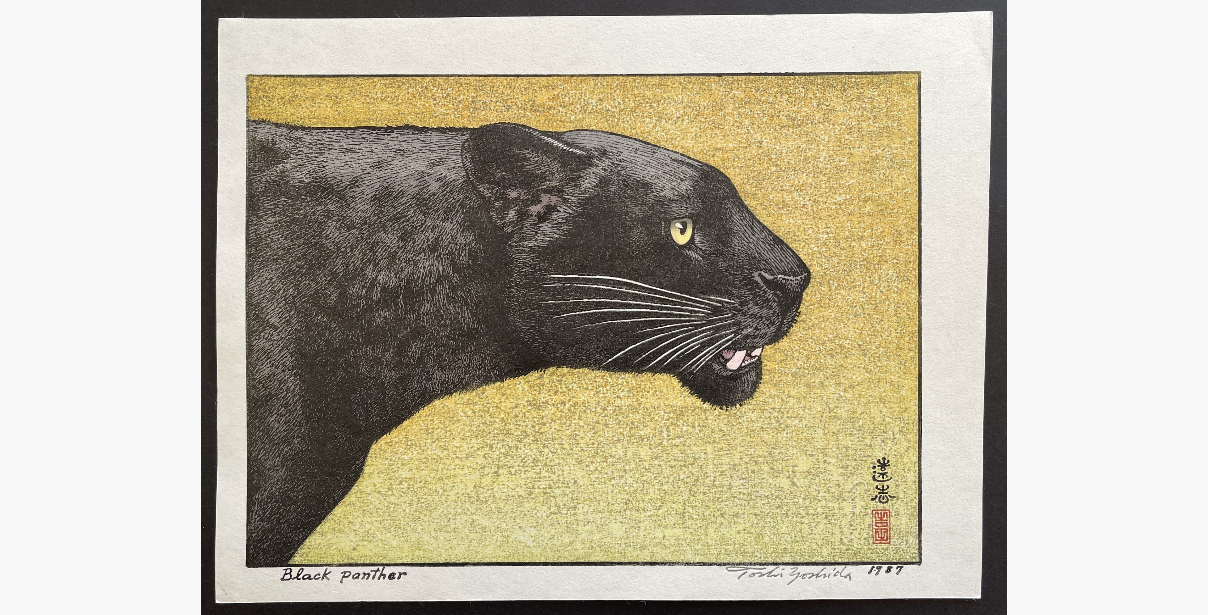 Japanese woodblock print - Toshi Yoshida - Black Panther